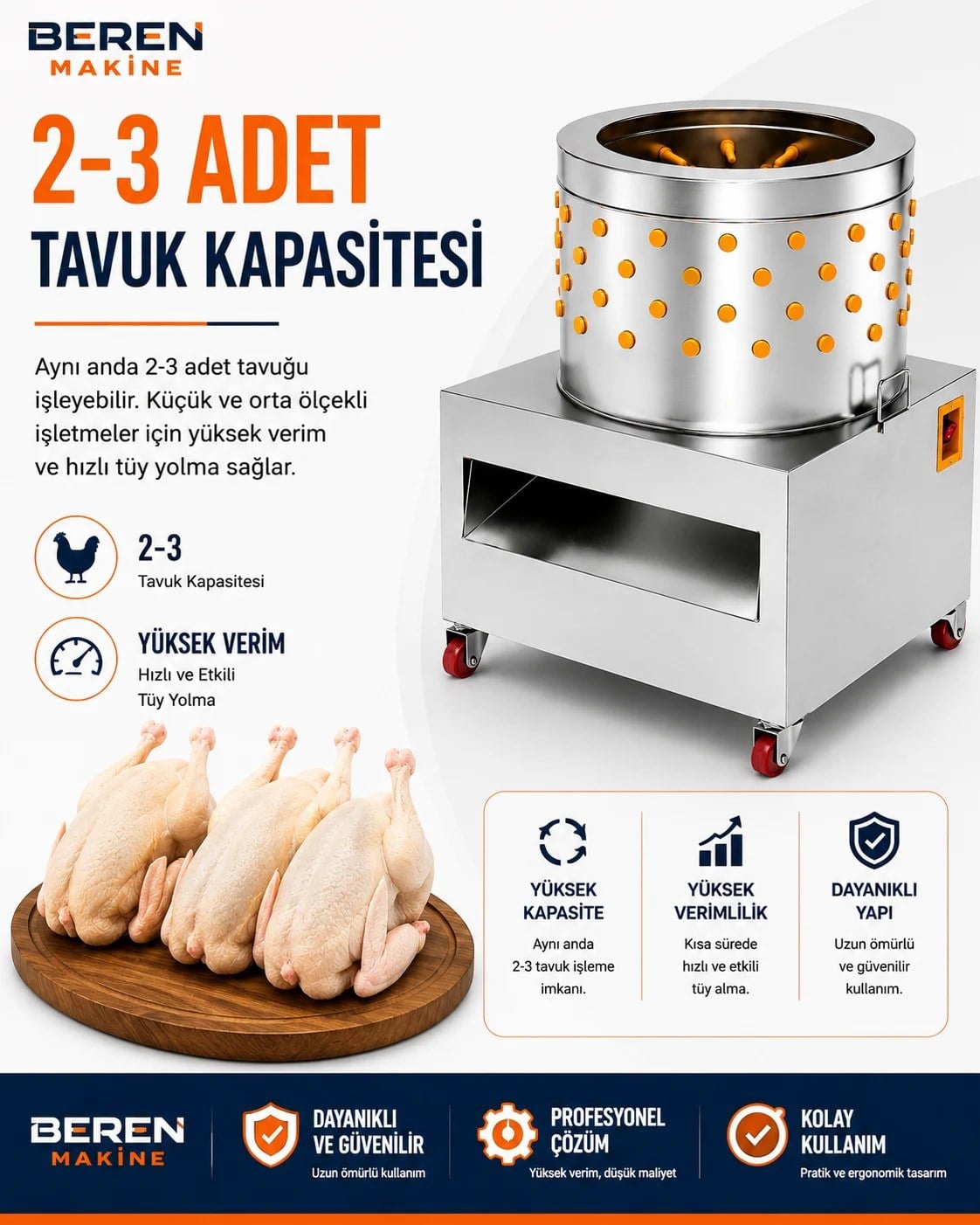 Tavuk Tüy Yolma Makinesi 1500 W – 2-3 Tavuk Kapasiteli