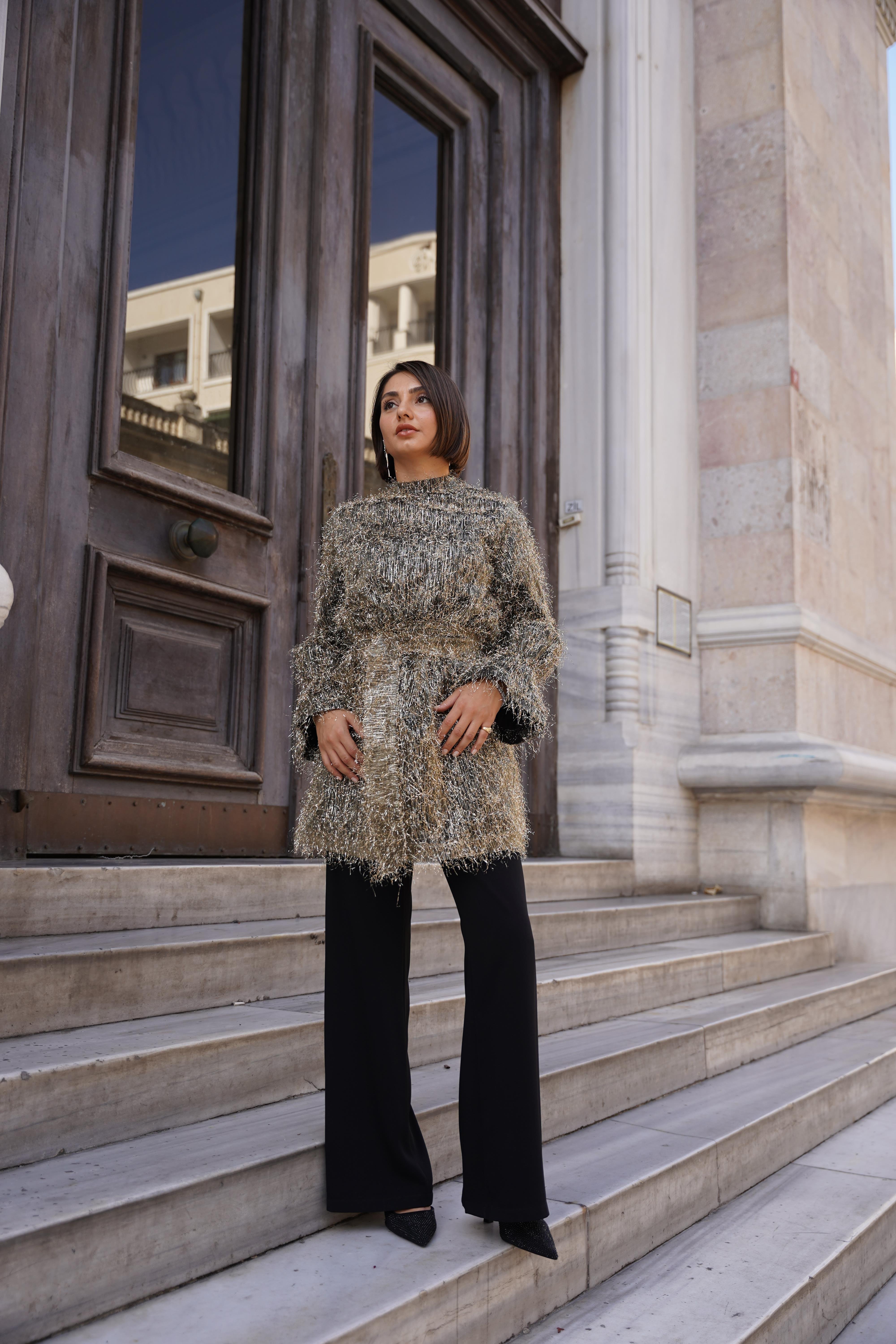 Sim İp Dokulu Limited Edition Tunik Gold
