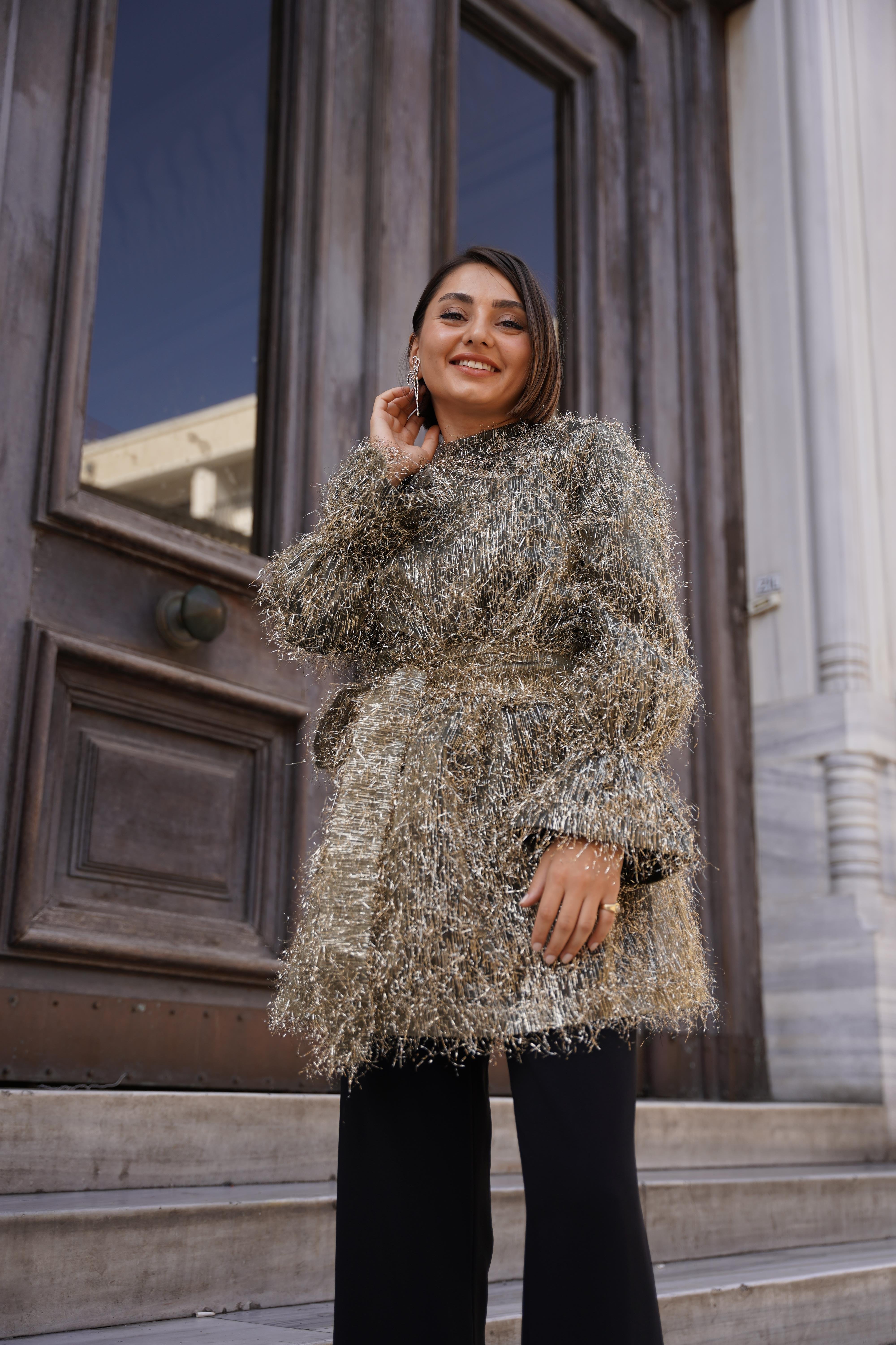 Sim İp Dokulu Limited Edition Tunik Gold