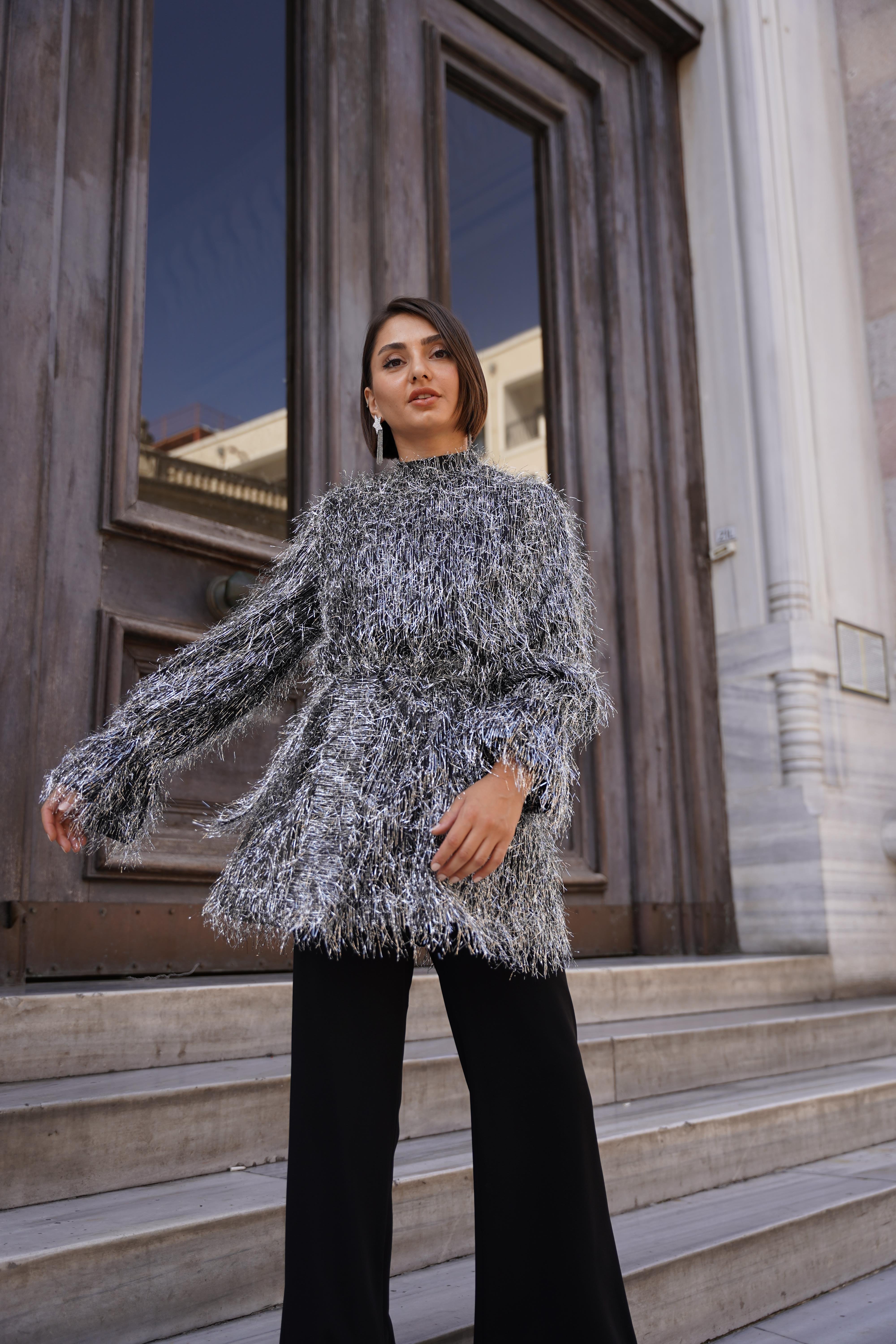 Sim İp Dokulu Limited Edition Tunik Gümüş