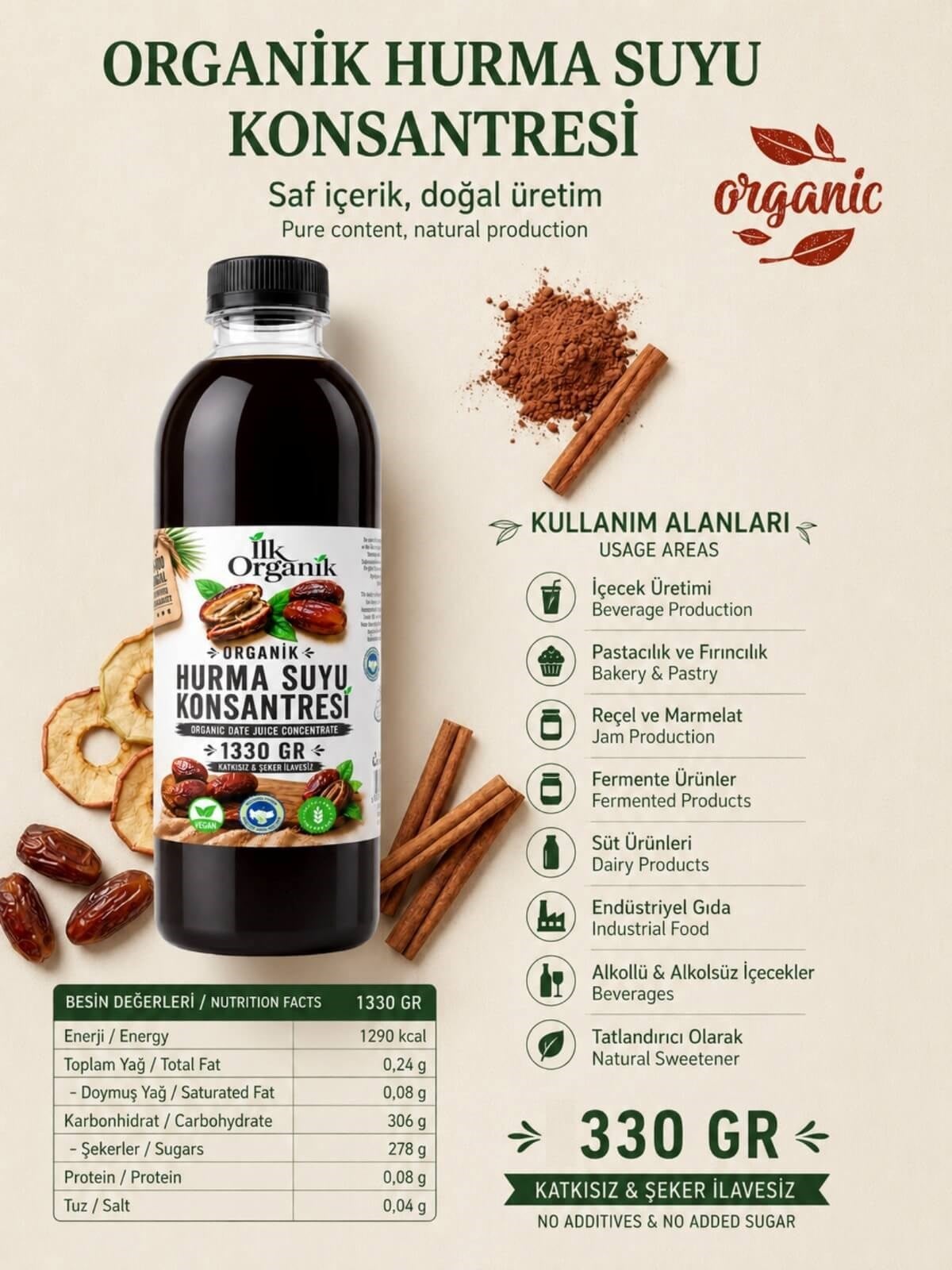 Organik Hurma Suyu Konsantresi 330g