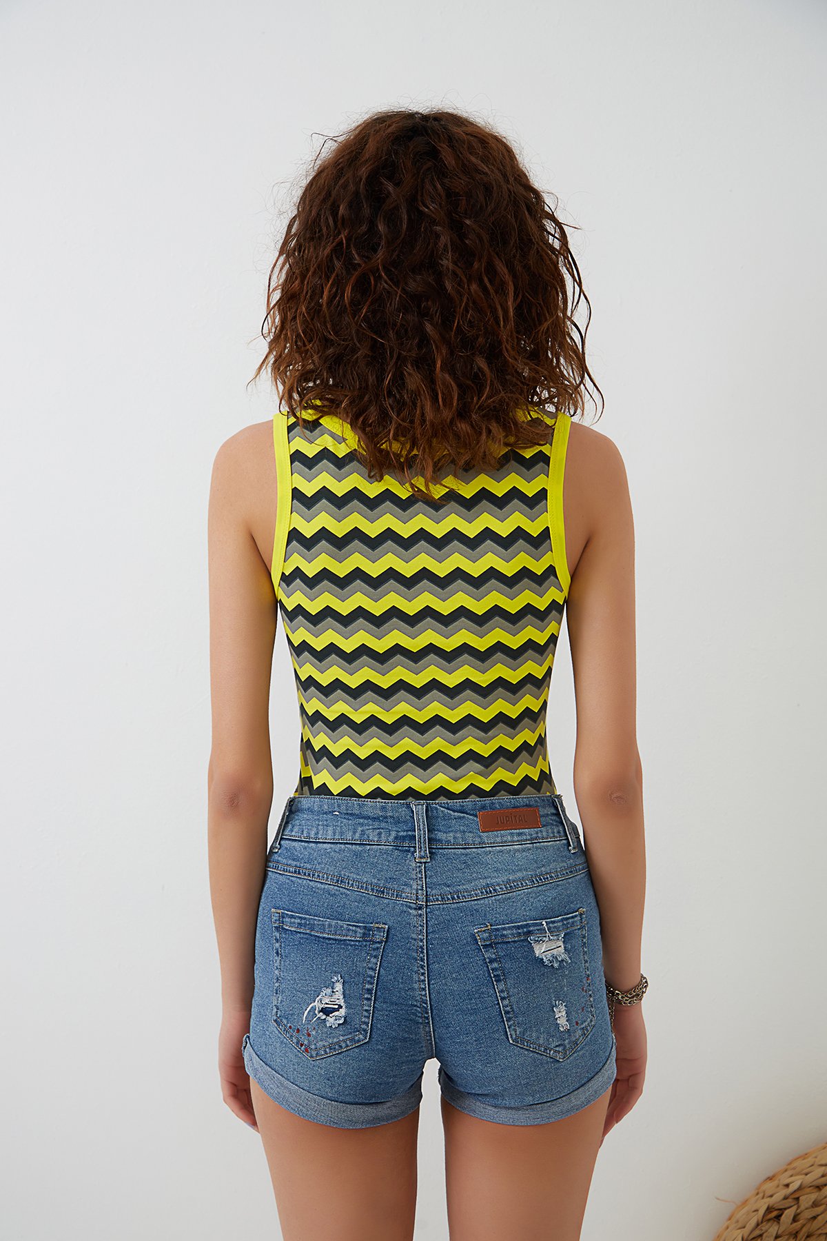 Baskılı Sarı Kalın Askılı Örme Süprem Atlet ND-26202