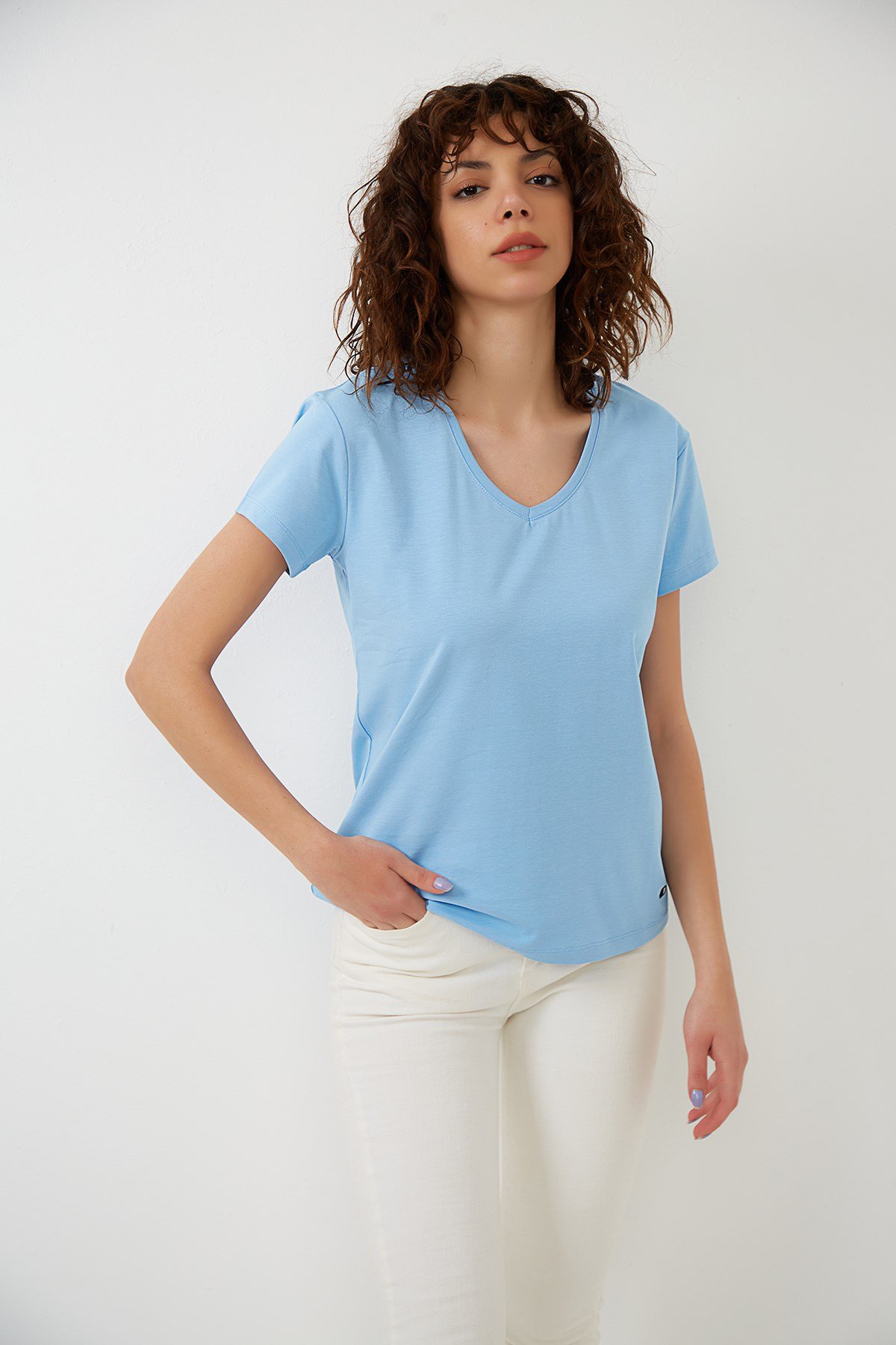 Bebe Mavi V Yaka Basic T-shirt YND-2003