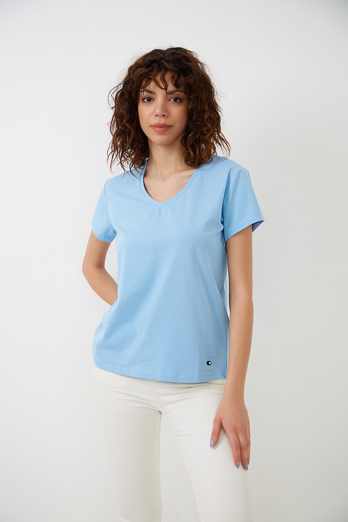 Bebe Mavi V Yaka Basic T-shirt YND-2003
