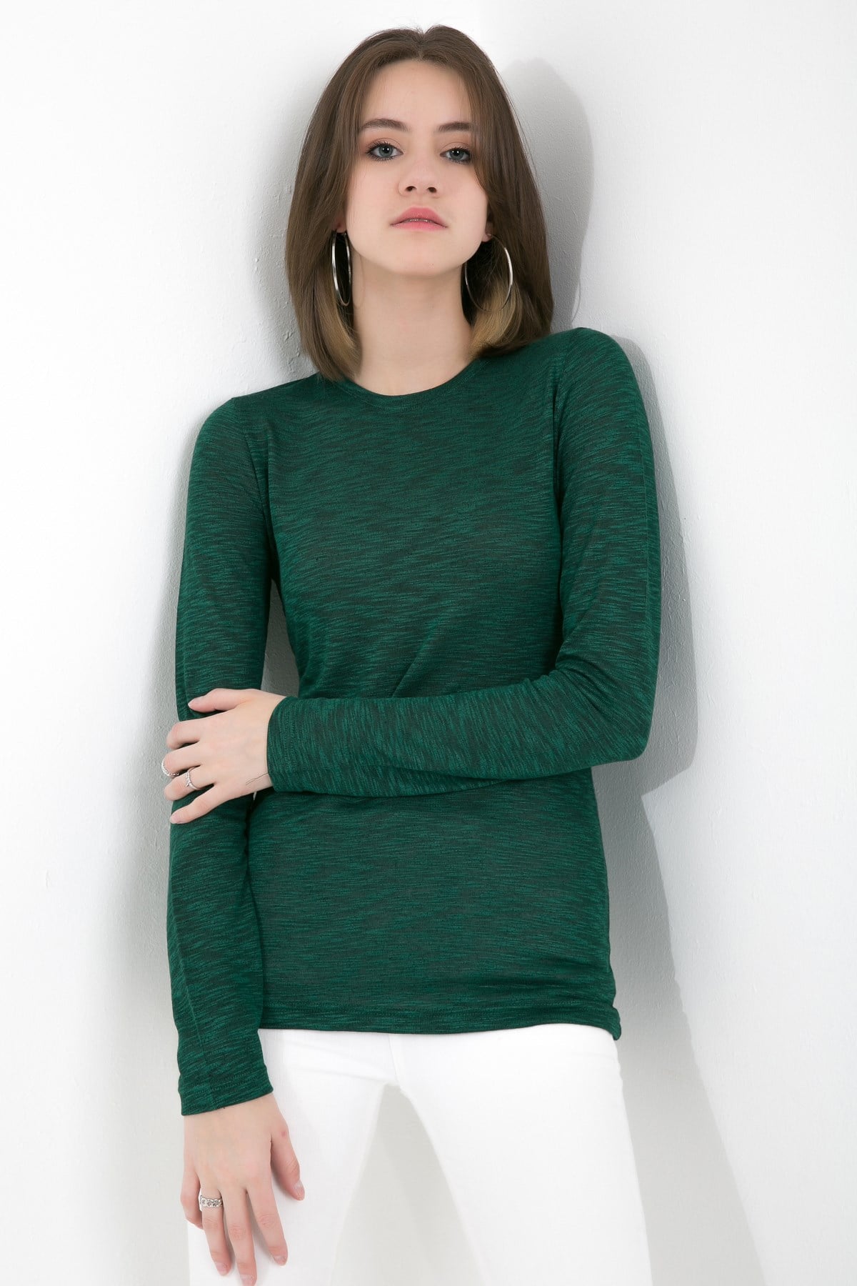 Bisiklet Yaka Örme Yeşil Bluz ND-26210