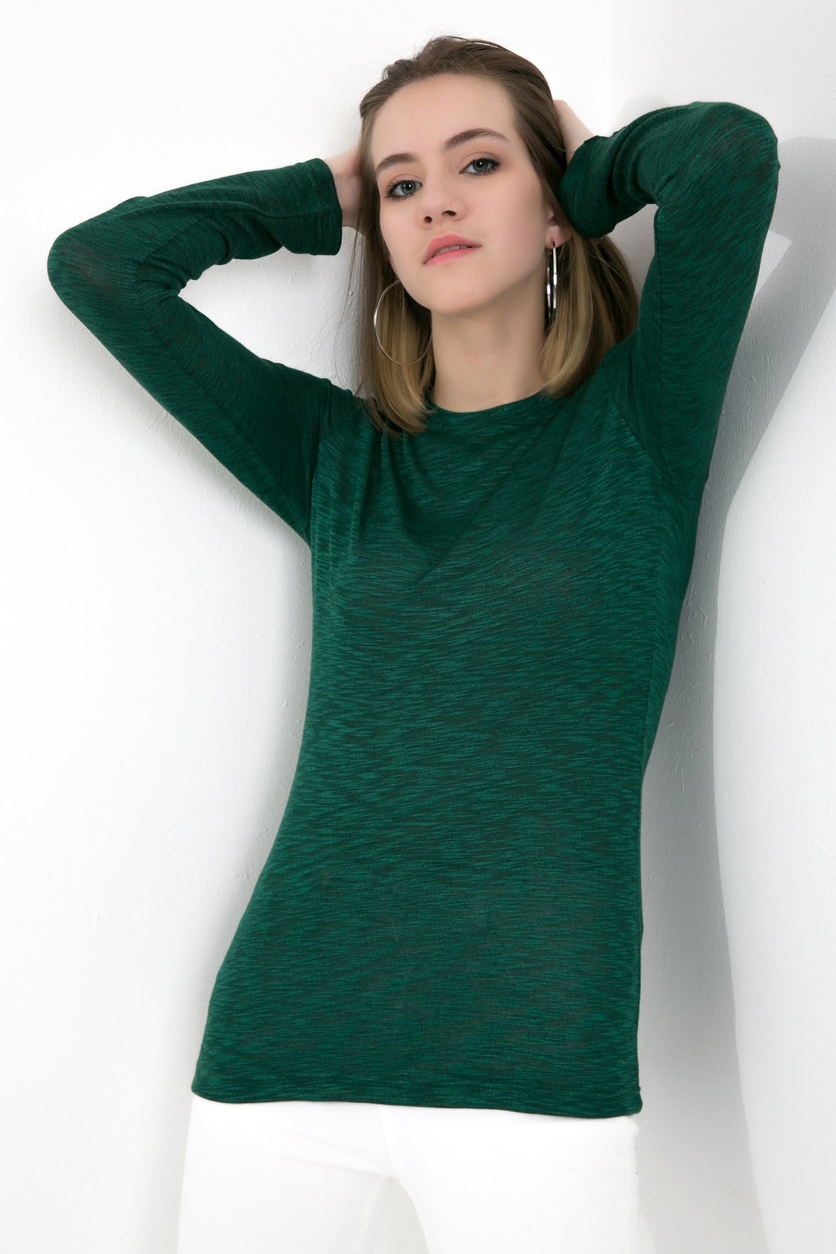Bisiklet Yaka Örme Yeşil Bluz ND-26210