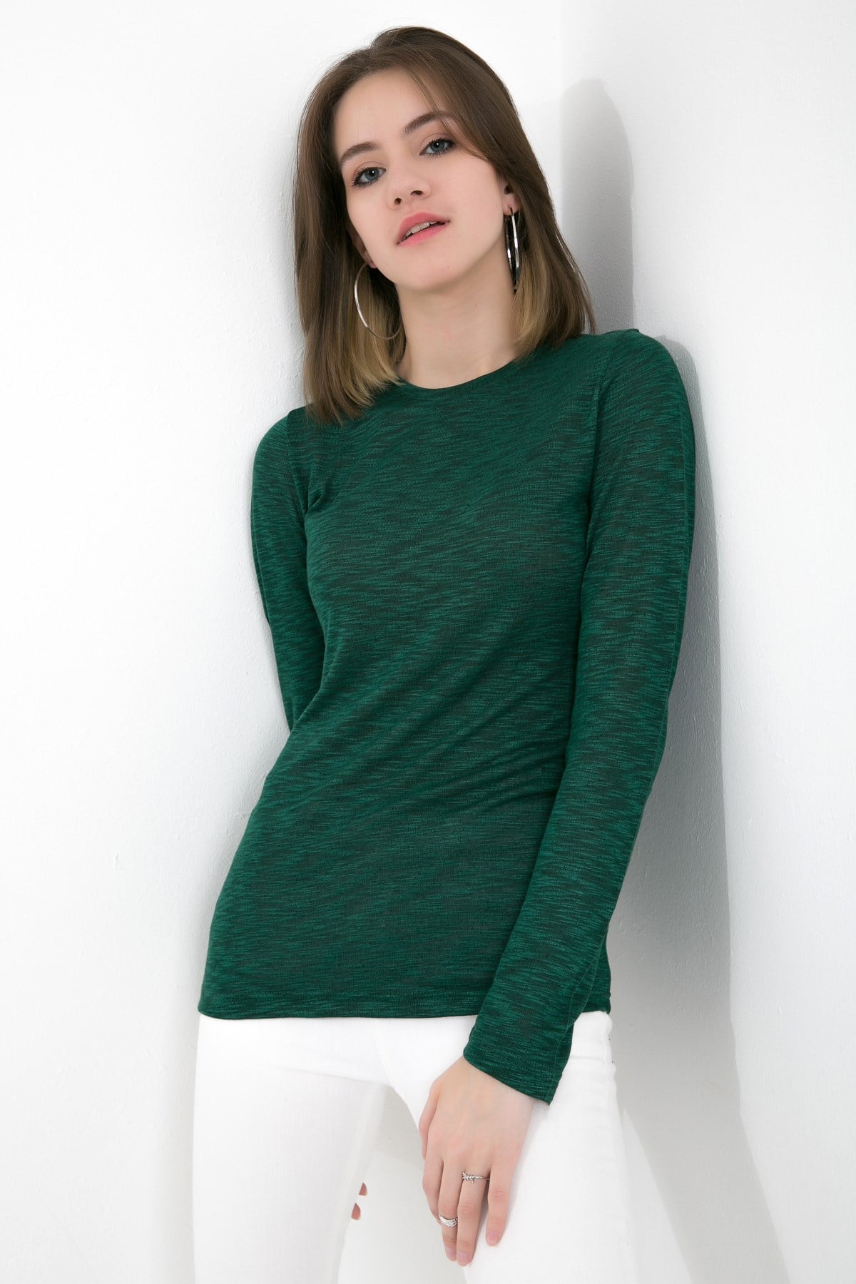 Bisiklet Yaka Örme Yeşil Bluz ND-26210