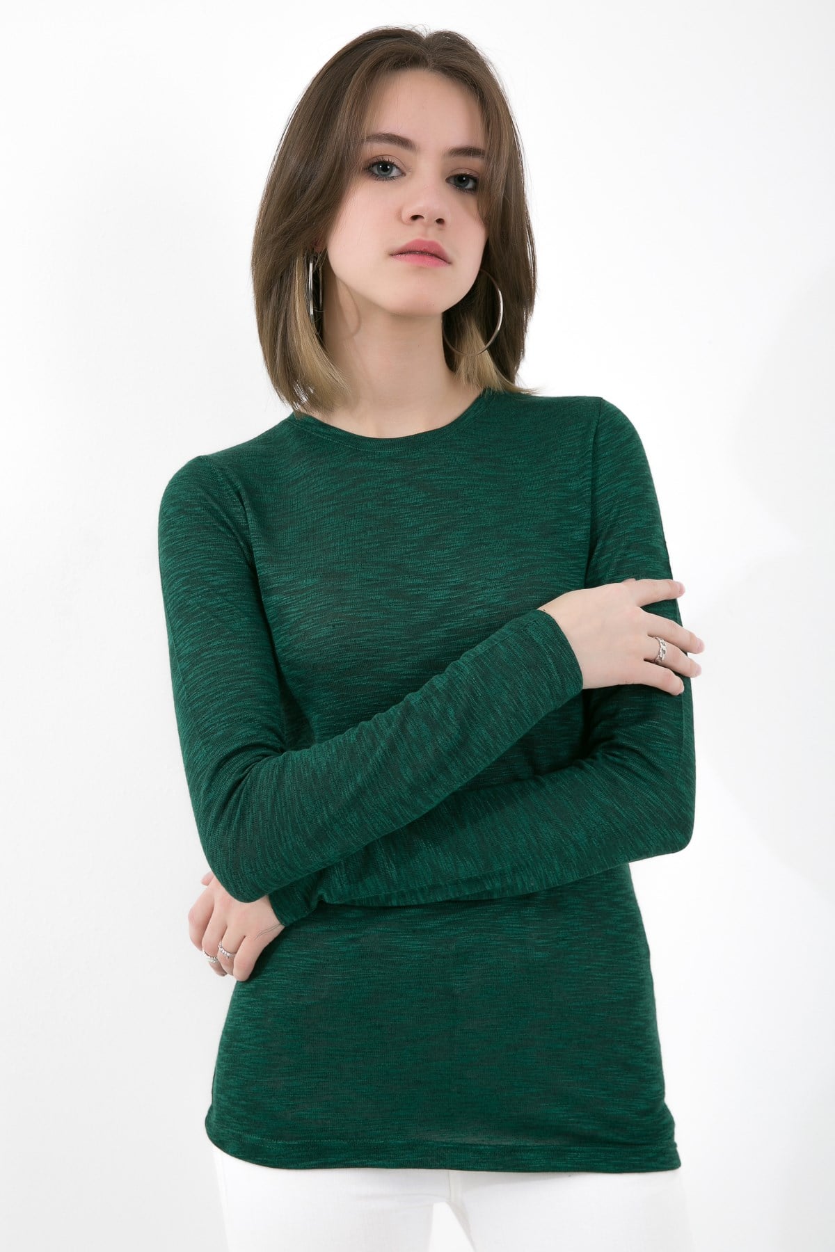 Bisiklet Yaka Örme Yeşil Bluz ND-26210