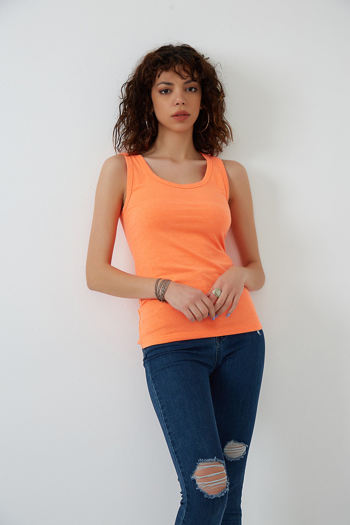 Neon Oranj Kalın Askılı Örme Süprem Atlet ND-26202
