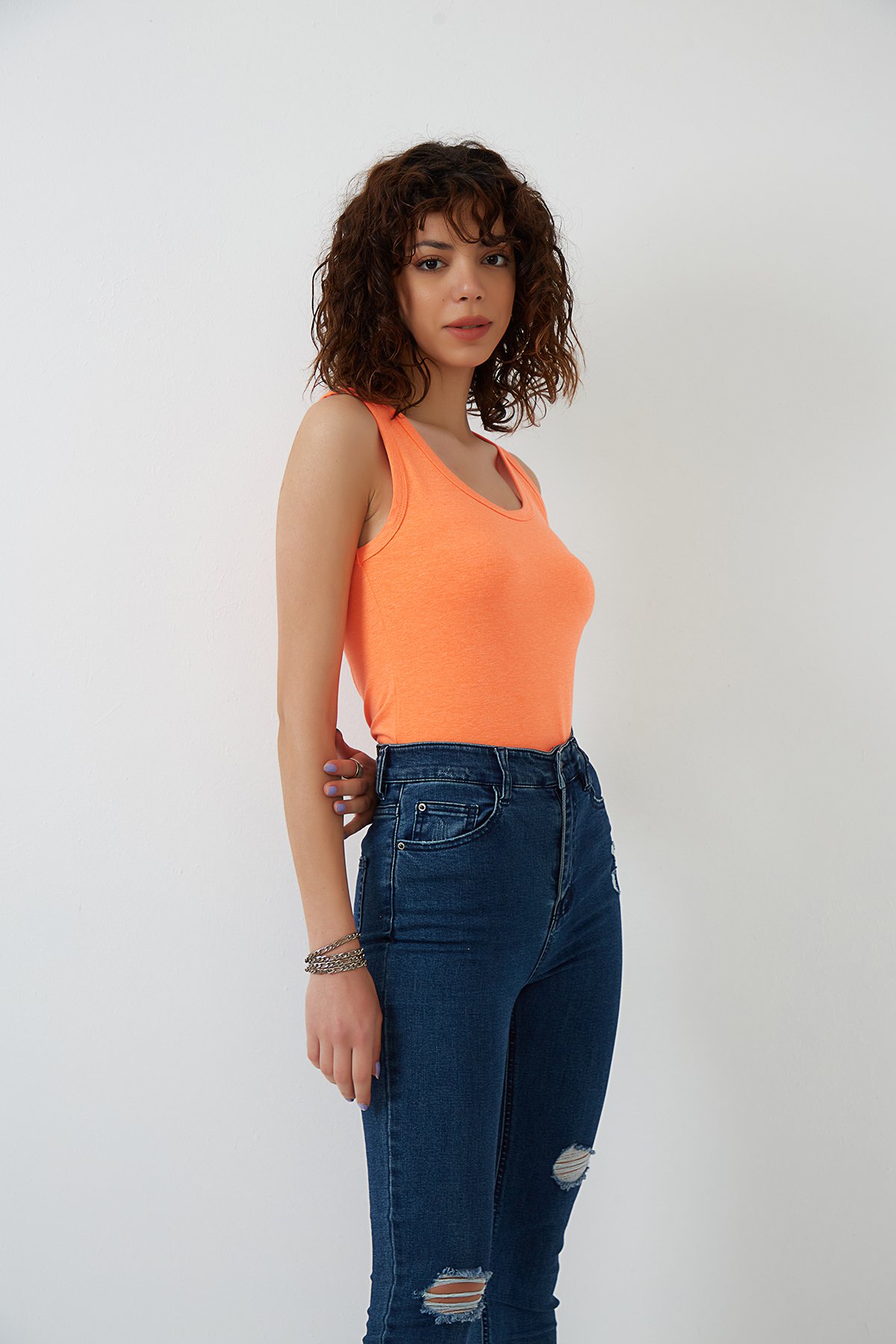 Neon Oranj Kalın Askılı Örme Süprem Atlet ND-26202