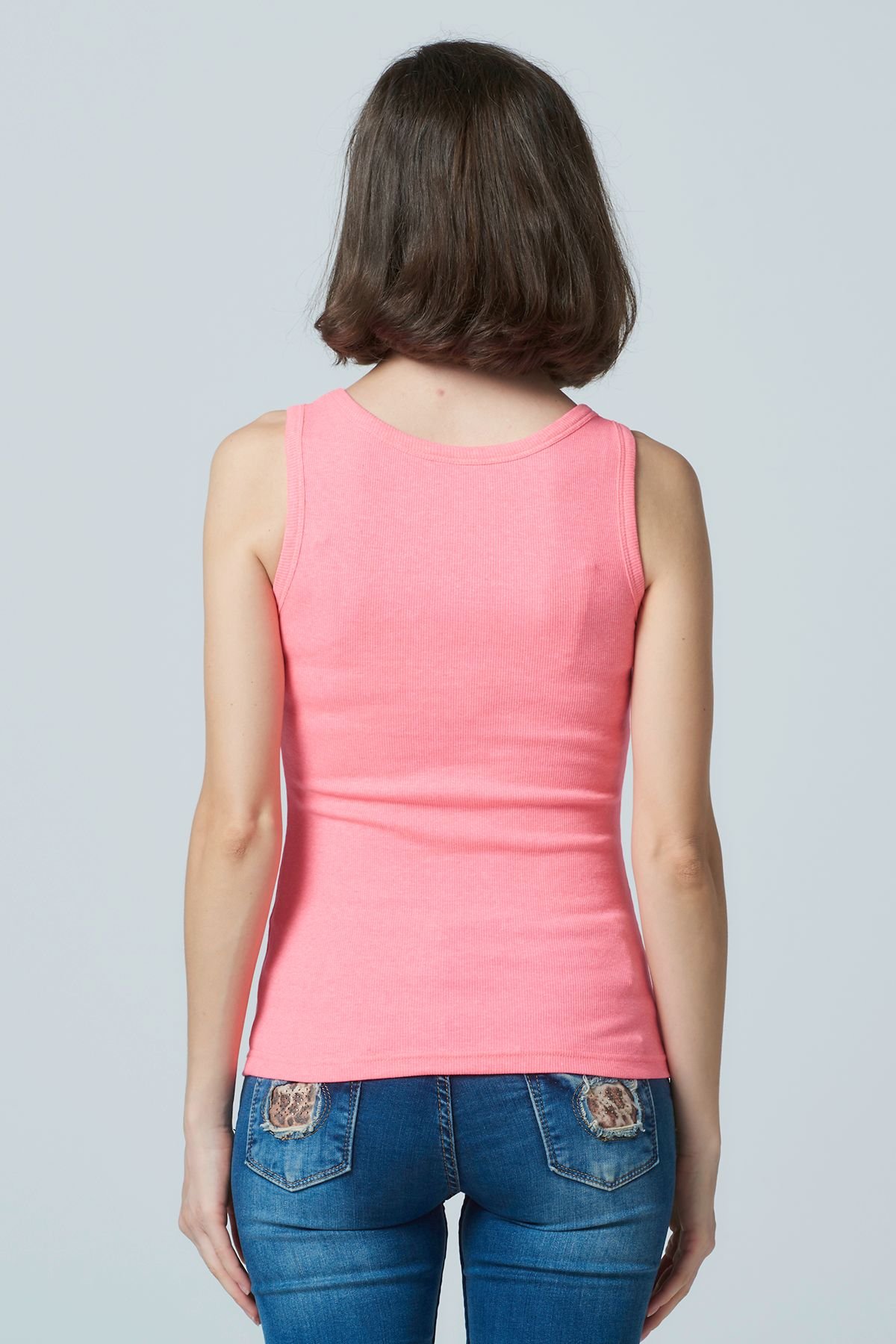 Neon Pembe Kaşkorse Örme Kalın Askılı Atlet ND-2002