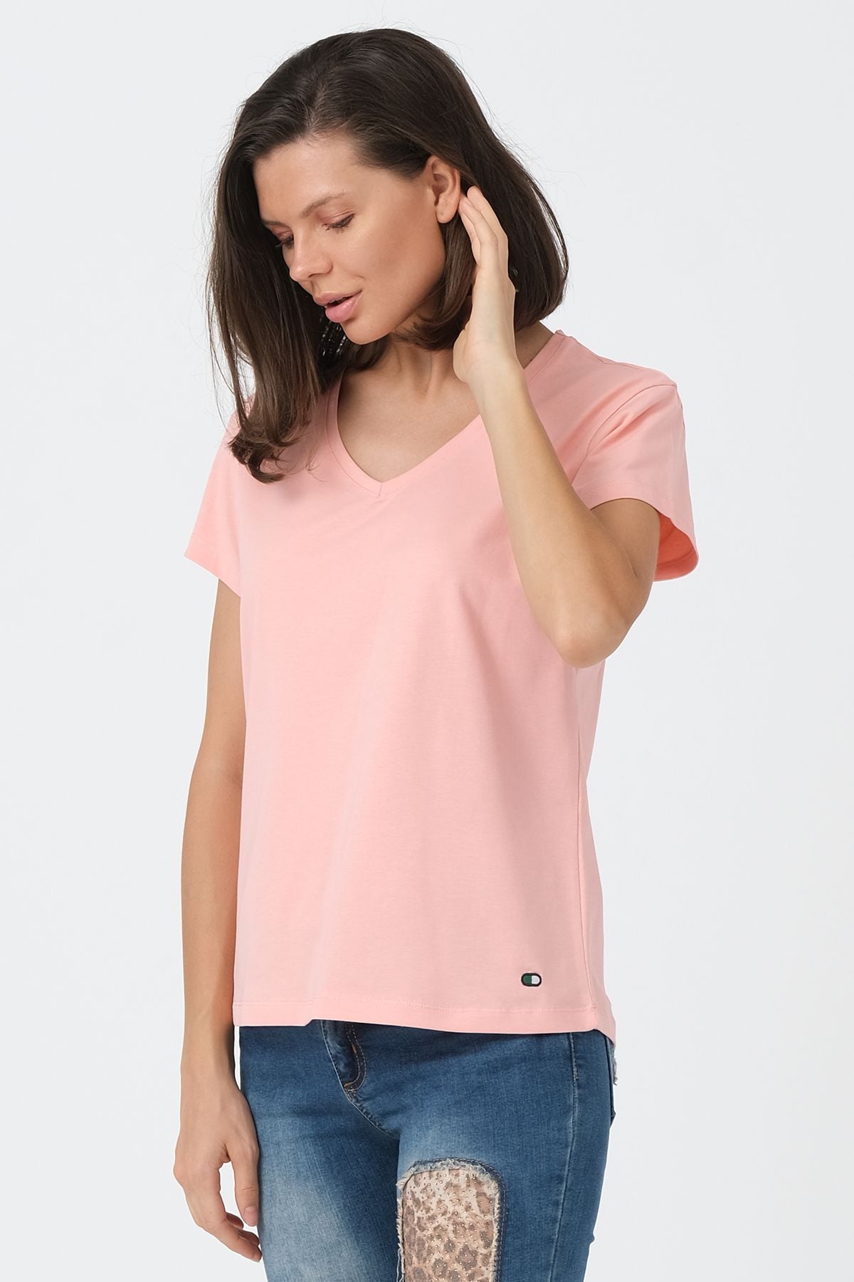 Pudra V Yaka Basic T-shirt ND-2003