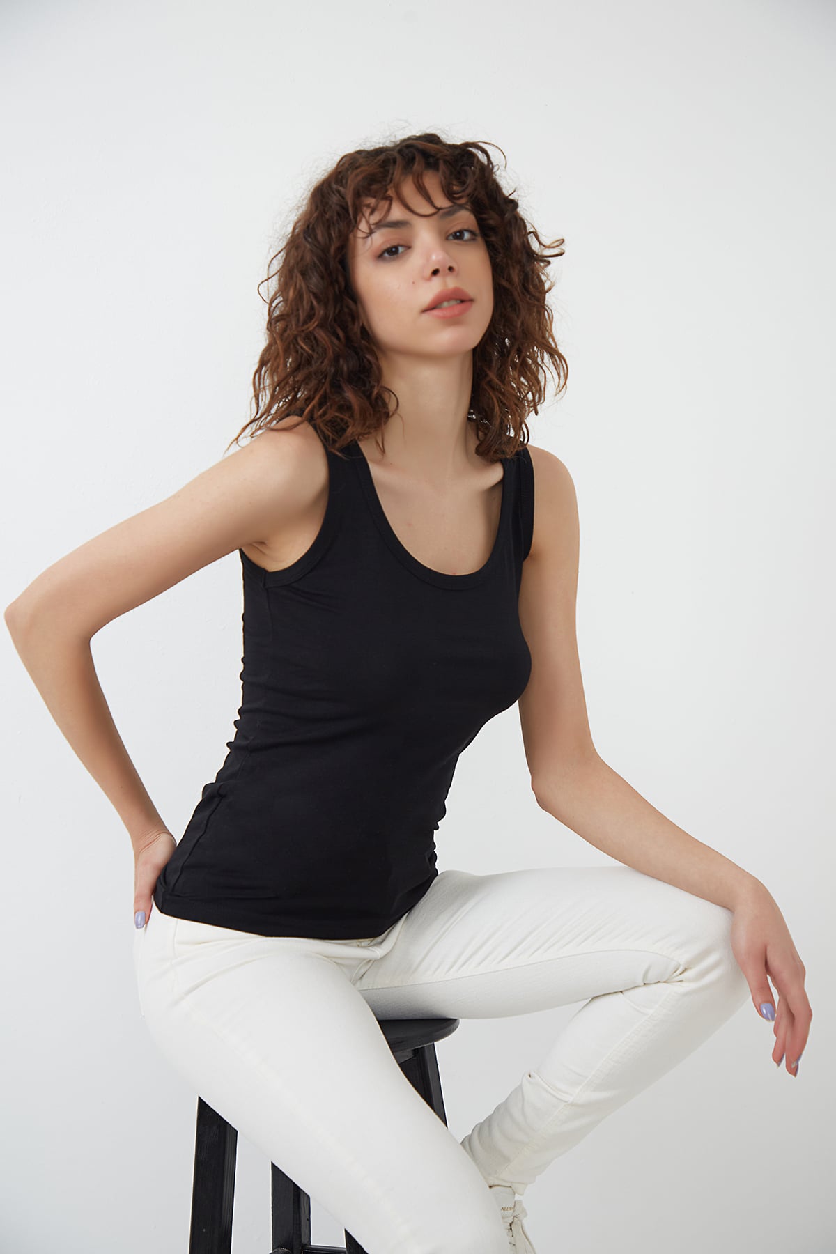 Siyah Kalın Askılı Örme Süprem Atlet ND-26202