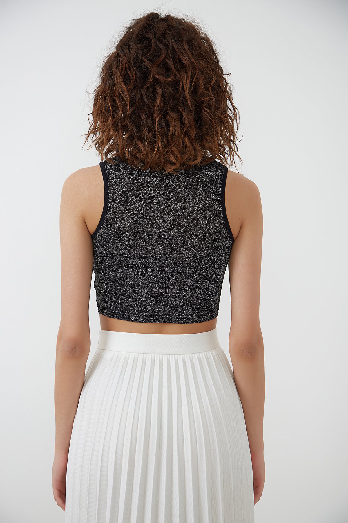 Siyah Simli Örme Crop Bluz ND-26205