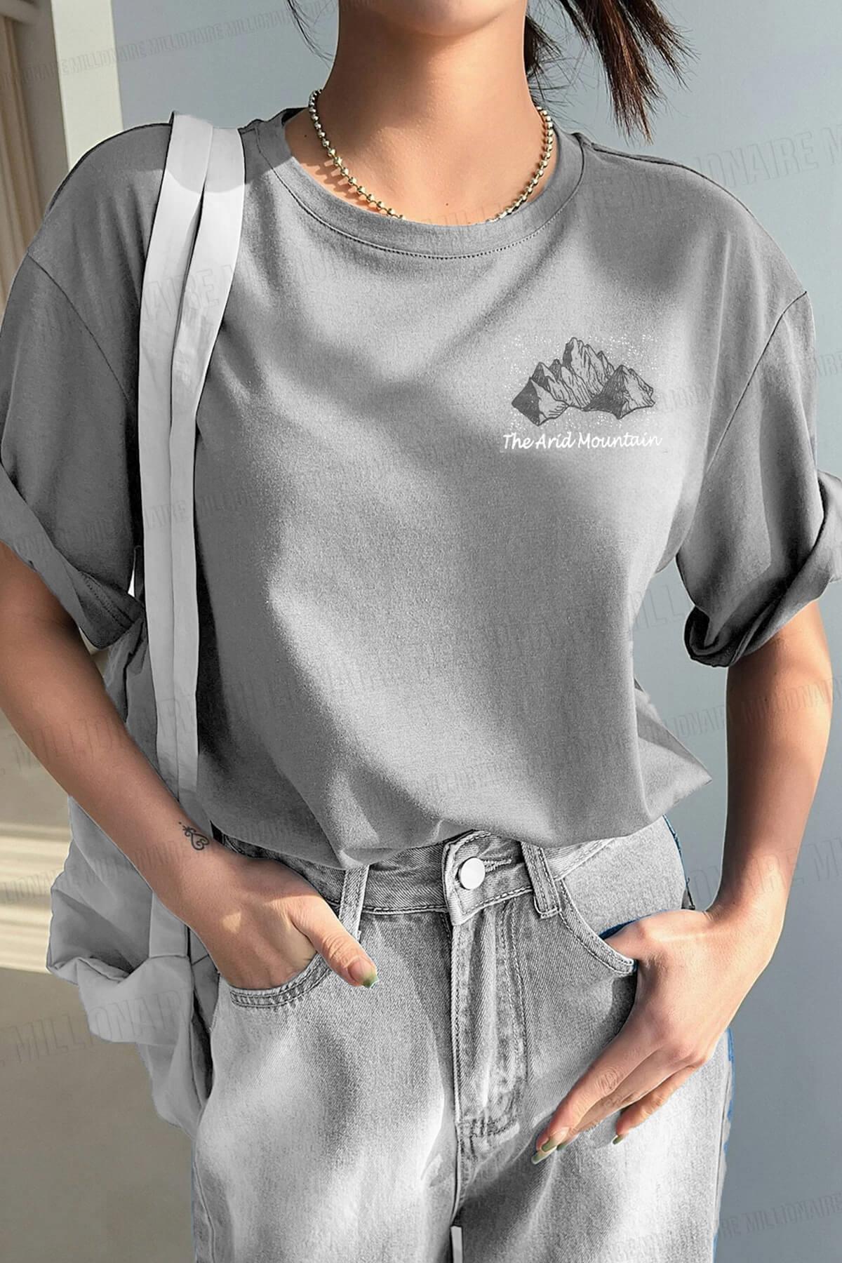 Arid Mountain Gri Oversize Salas Boyfriend Kadın T-Shirt