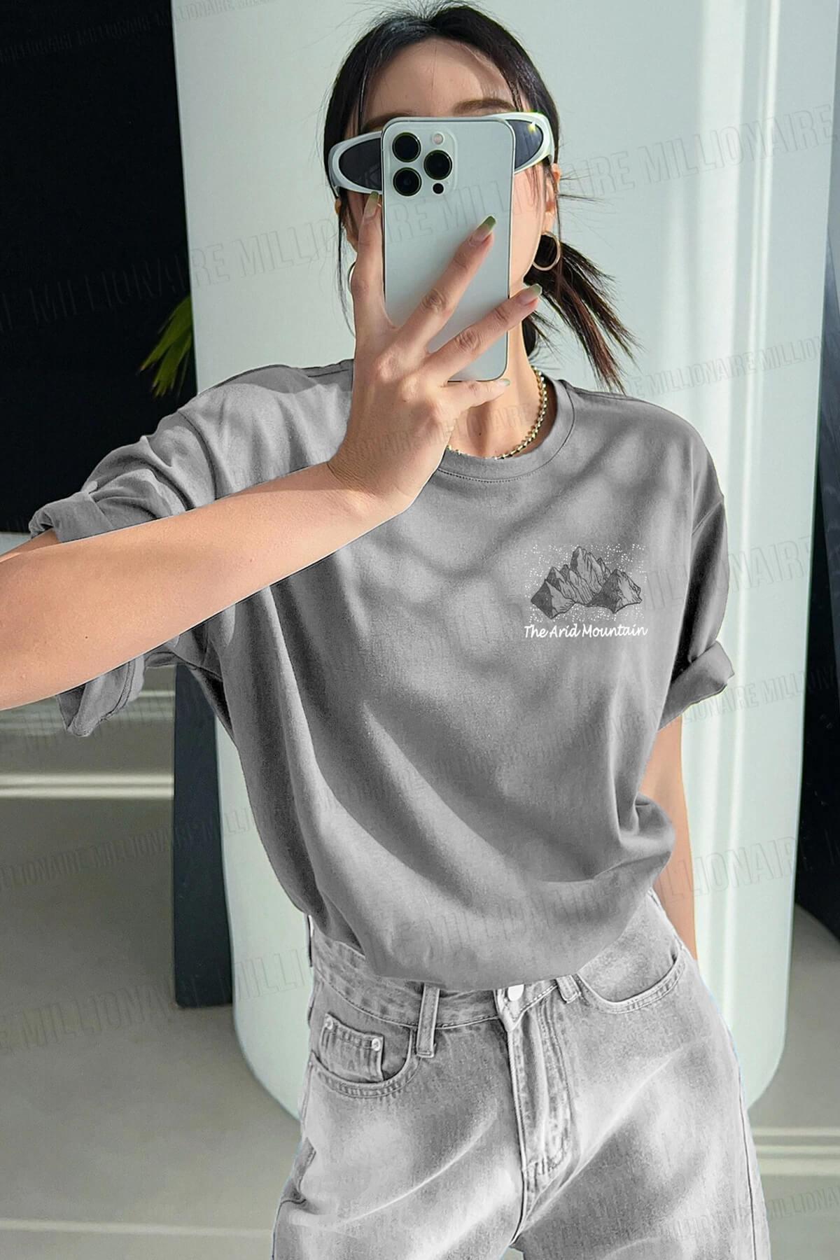 Arid Mountain Gri Oversize Salas Boyfriend Kadın T-Shirt