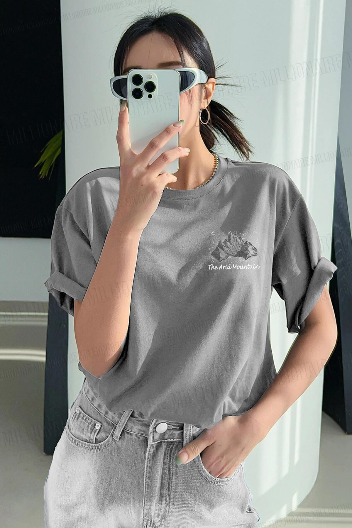 Arid Mountain Gri Oversize Salas Boyfriend Kadın T-Shirt