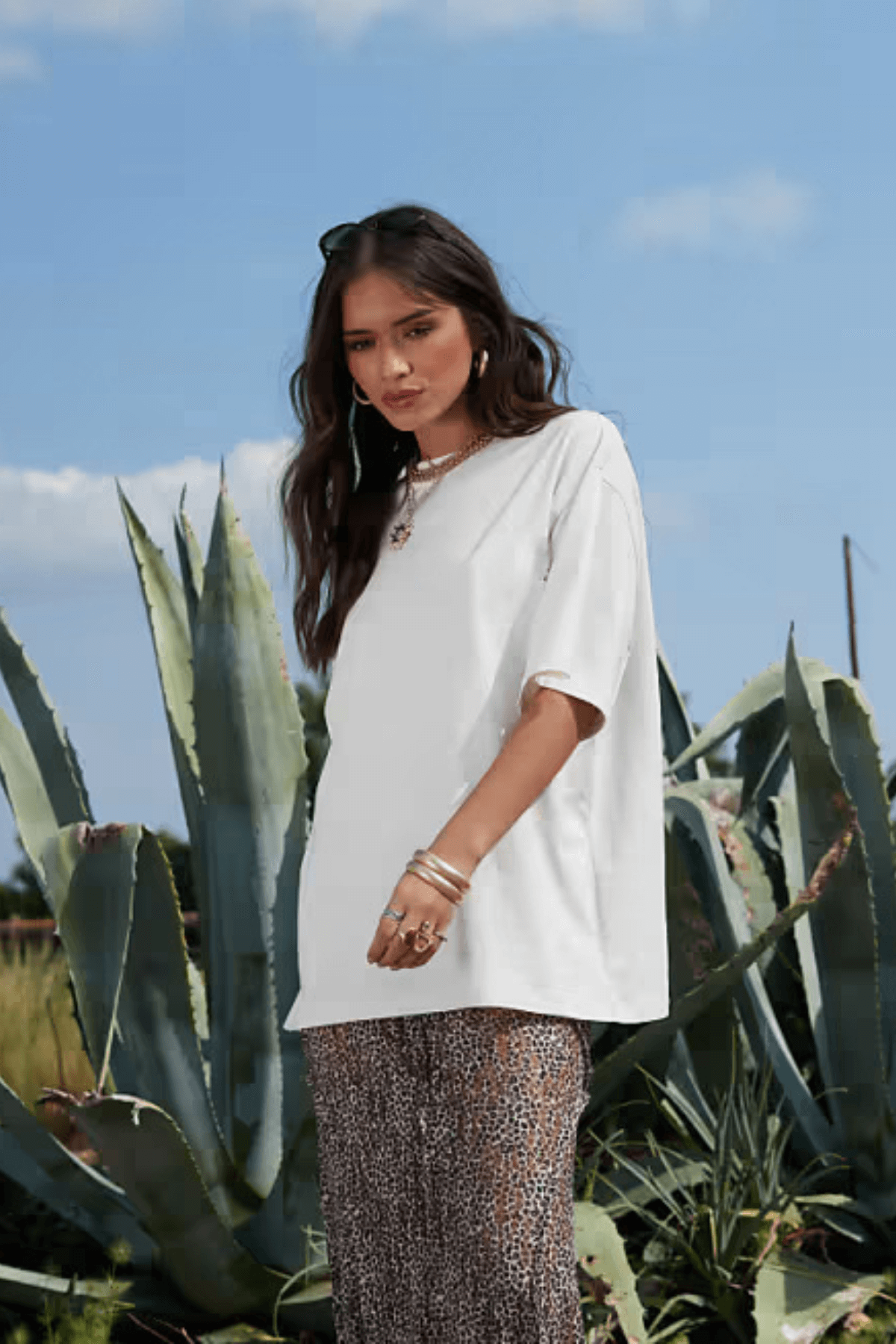 Beyaz Basic Düz Baskısız Oversize Salas Boyfriend Kadın T-Shirt