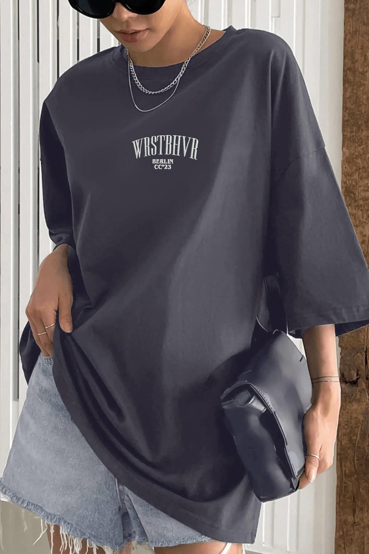 Dont Announce Füme Oversize Salas Boyfriend Kadın T-Shirt