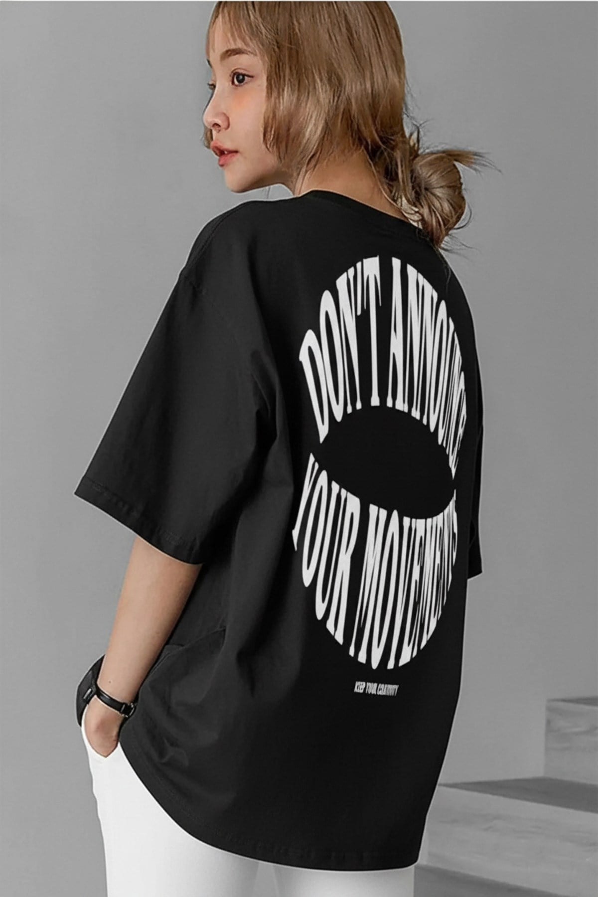 Dont Announce Siyah Oversize Salas Boyfriend Kadın T-Shirt