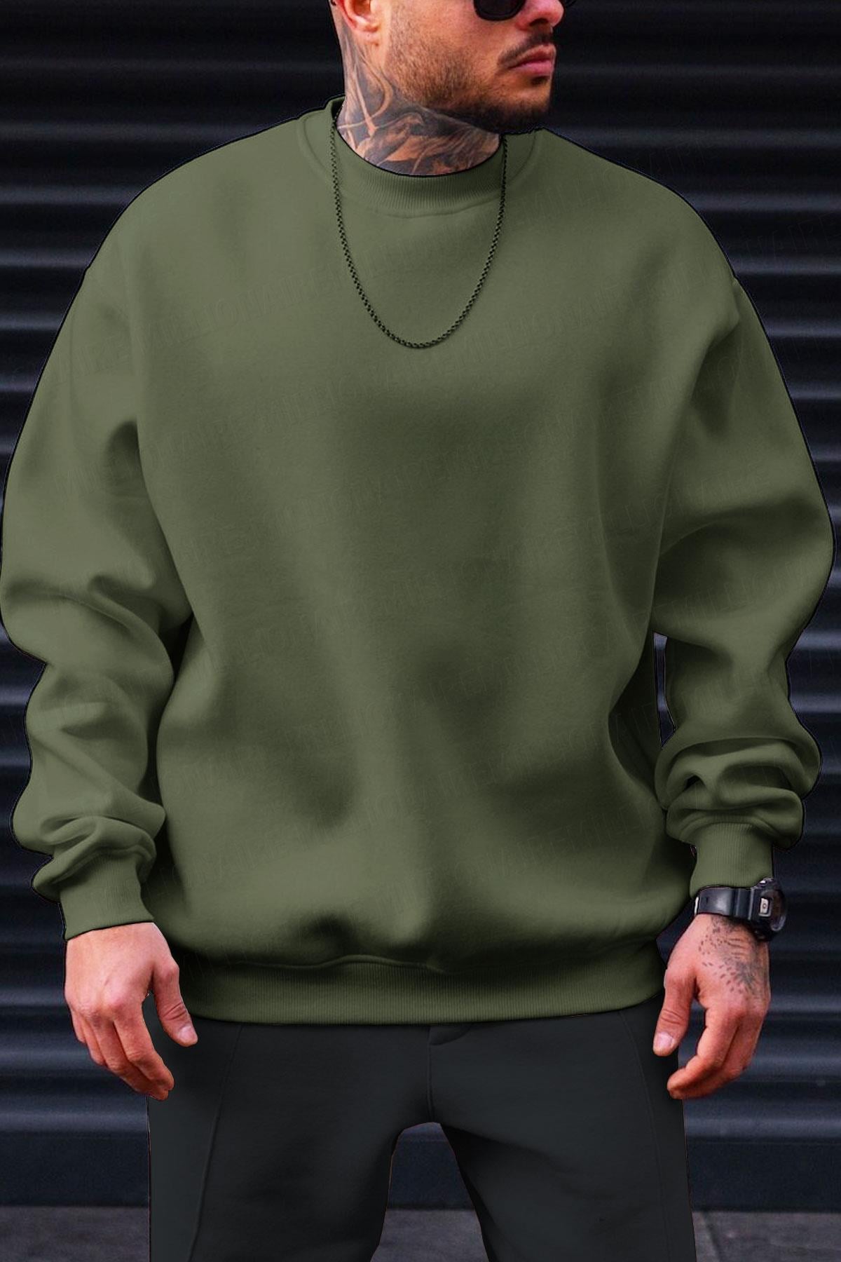 Düz Basic Baskısız Sıfır Bisiklet Yaka Oversize Salaş Sweatshirt Sweat