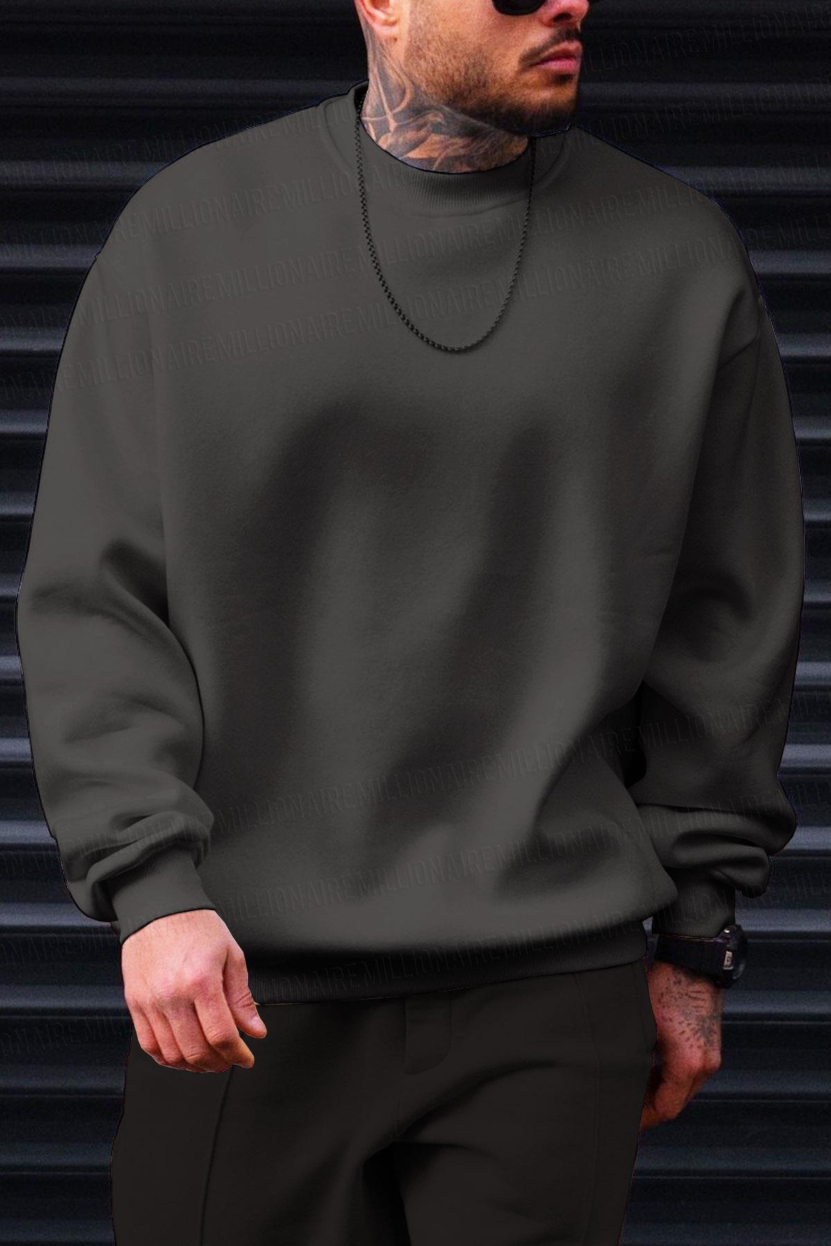 Düz Basic Baskısız Sıfır Bisiklet Yaka Oversize Salaş Sweatshirt Sweat