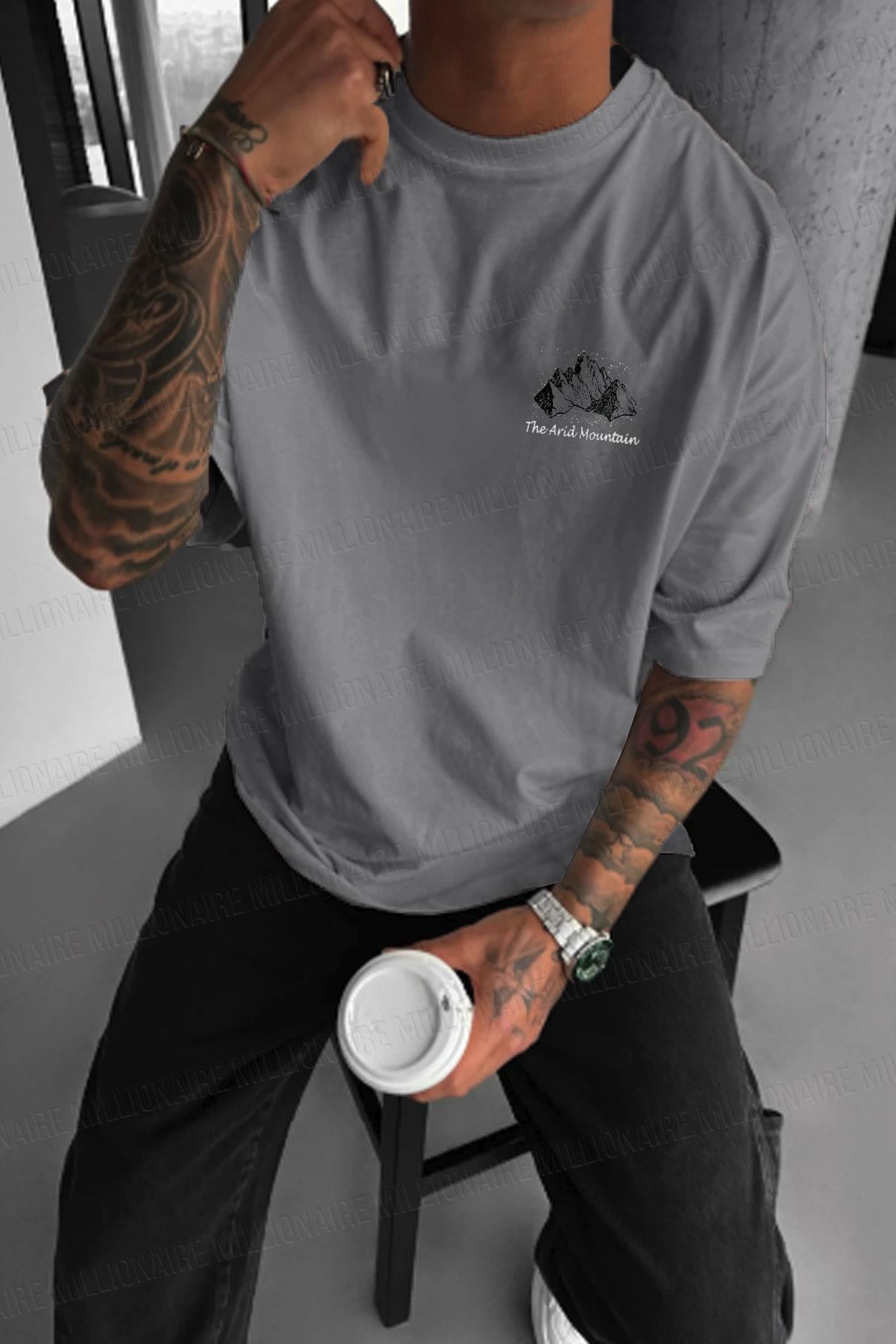 Erkek Arid Mountain Oversize Gri Salas T-Shirt