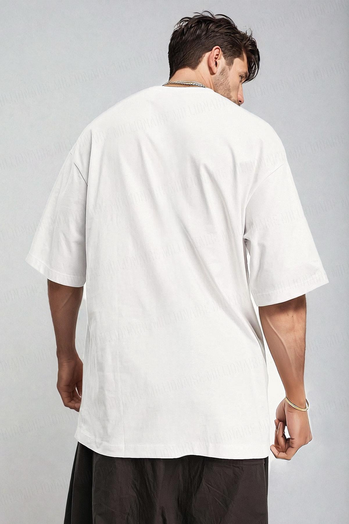Erkek Beyaz Basic Düz Baskısız Oversize Salas Boyfriend T-Shirt