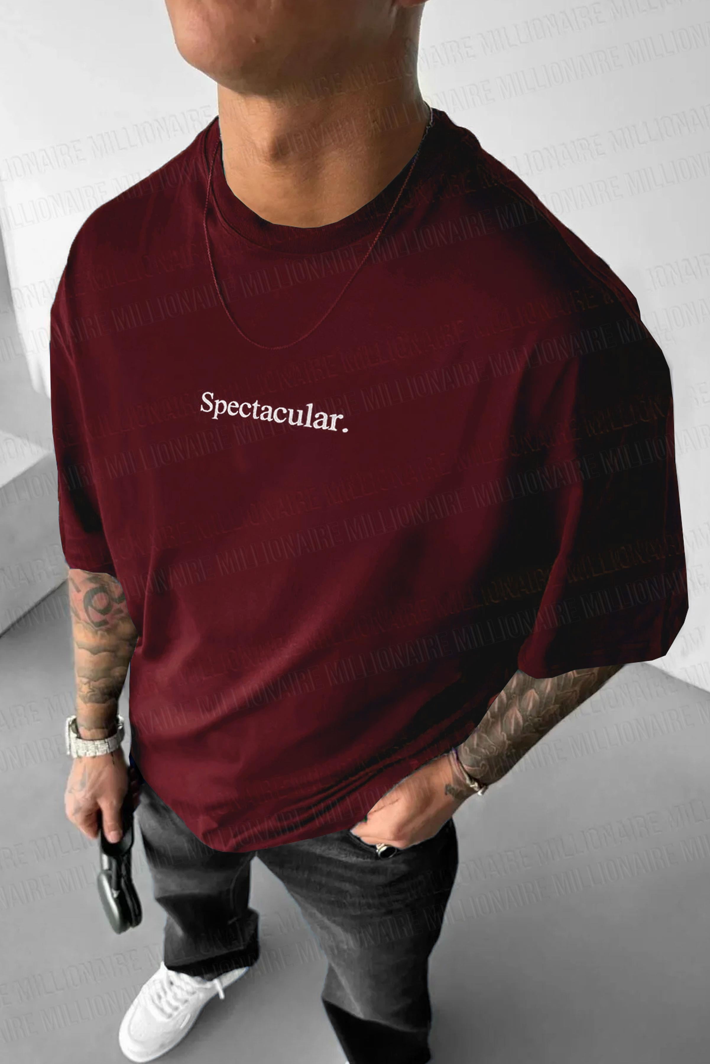 Erkek Bordo Spectacular Oversize Salas T-Shirt