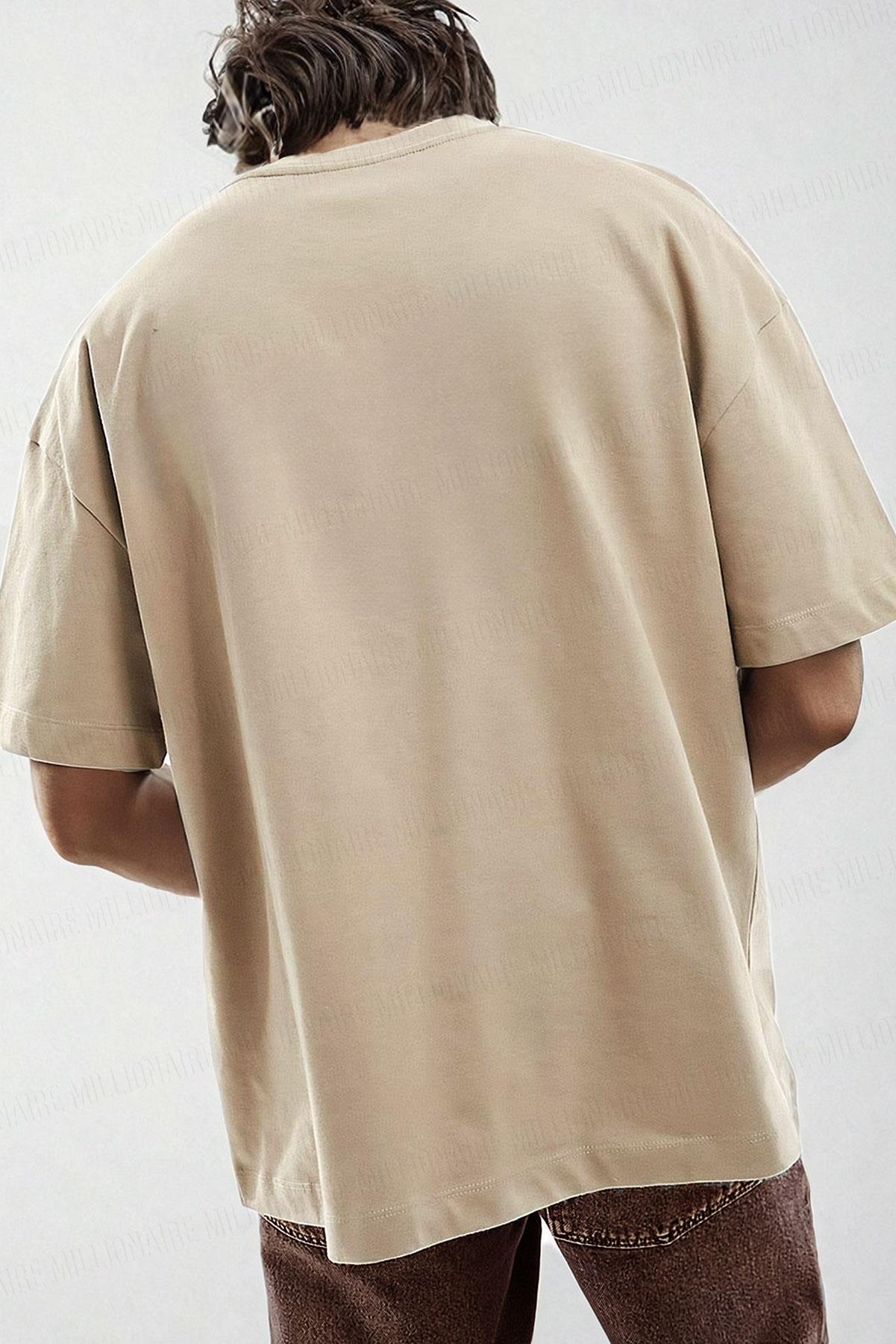 Erkek Camel Sütlü Kahve Basic Düz Baskısız Oversize Salas Boyfriend T-Shirt