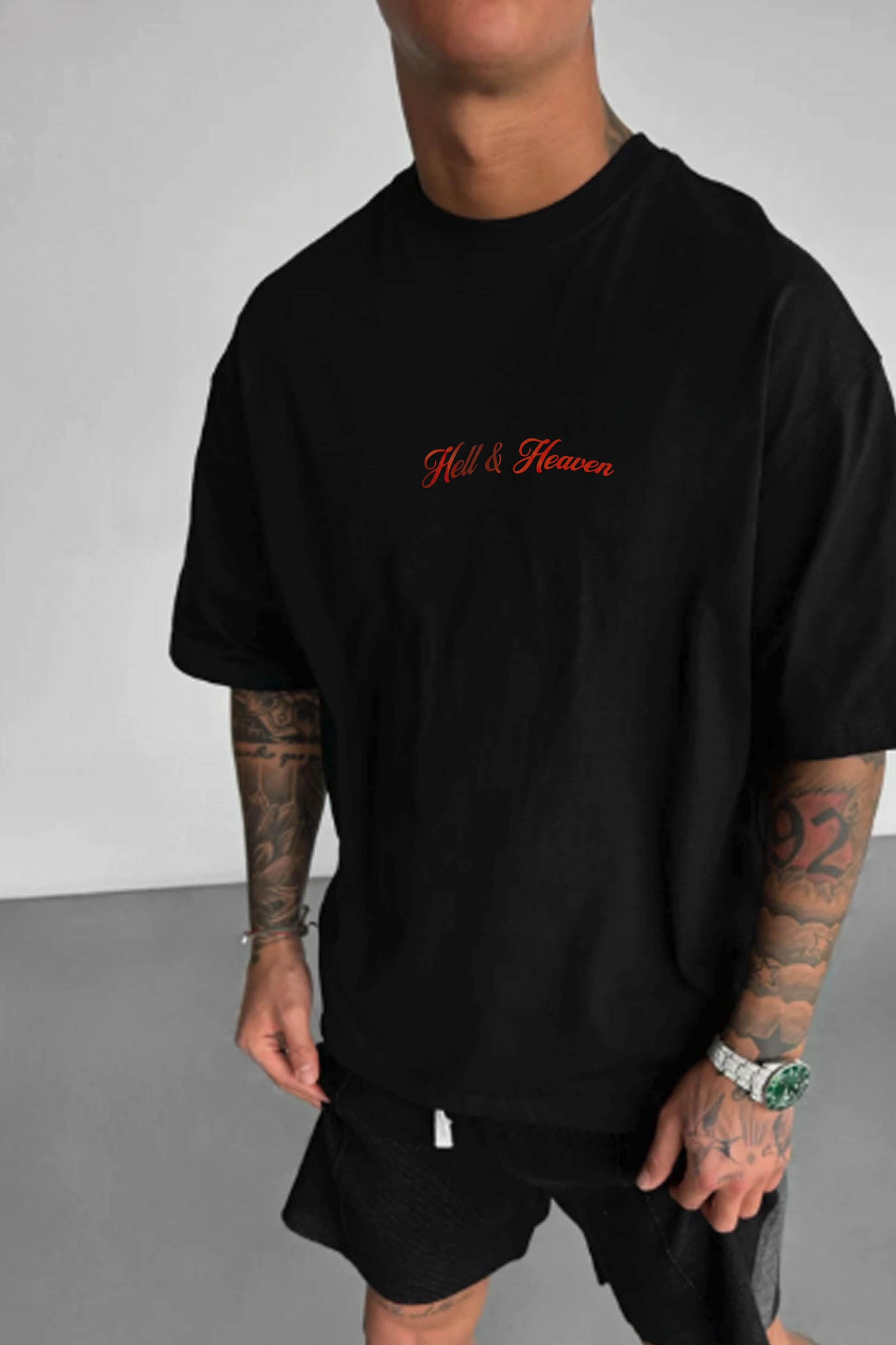 Erkek Devil And Angel Oversize Fit Bol Geniş Kalıp Salaş Kesim T-shirt