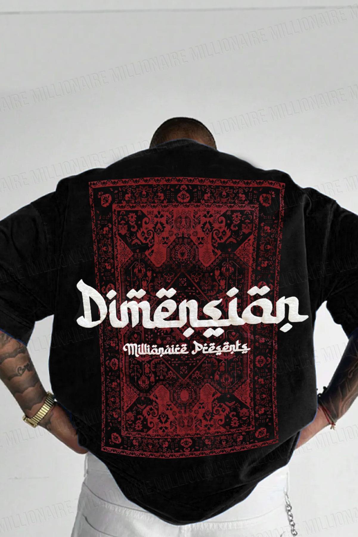 Erkek Dimension Baskılı Siyah Bisiklet Yaka Oversize Salaş T-Shirt