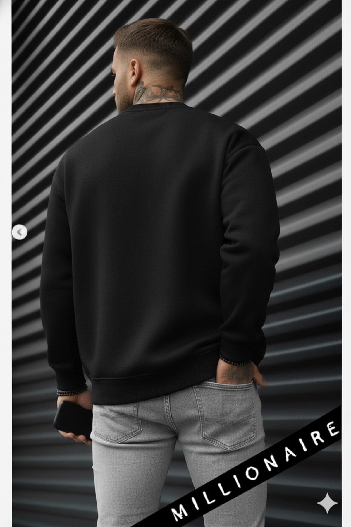 Erkek Düz Siyah Basic Baskısız Sıfır Bisiklet Yaka Oversize Salaş Sweatshirt Sweat