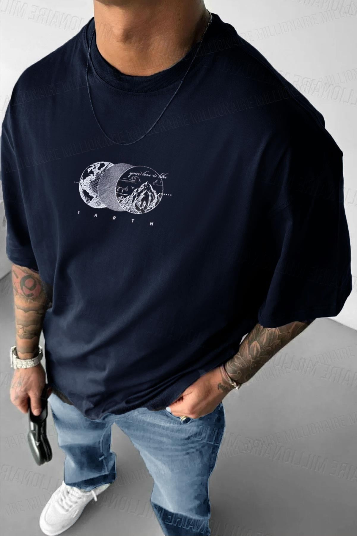 Erkek Eart Oversize Fit Bol Geniş Kalıp Salaş Kesim T-shirt