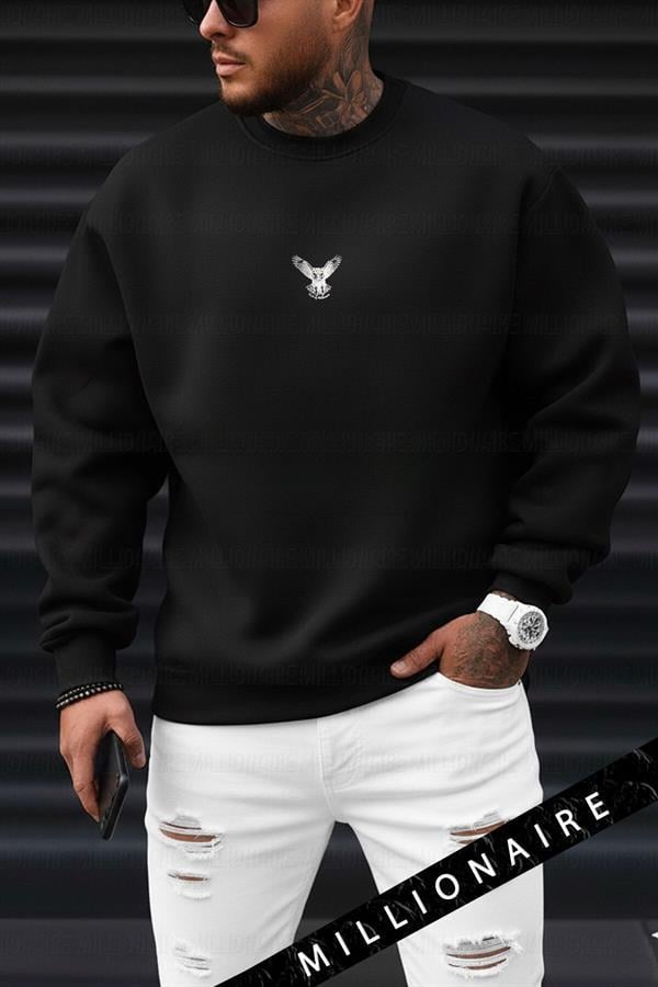 Erkek Ekru Kırık Beyaz Geyik Kalın Soft 3 İplik içi Şardonlu 0 Sıfır Yaka Oversize Salaş Sweatshirt