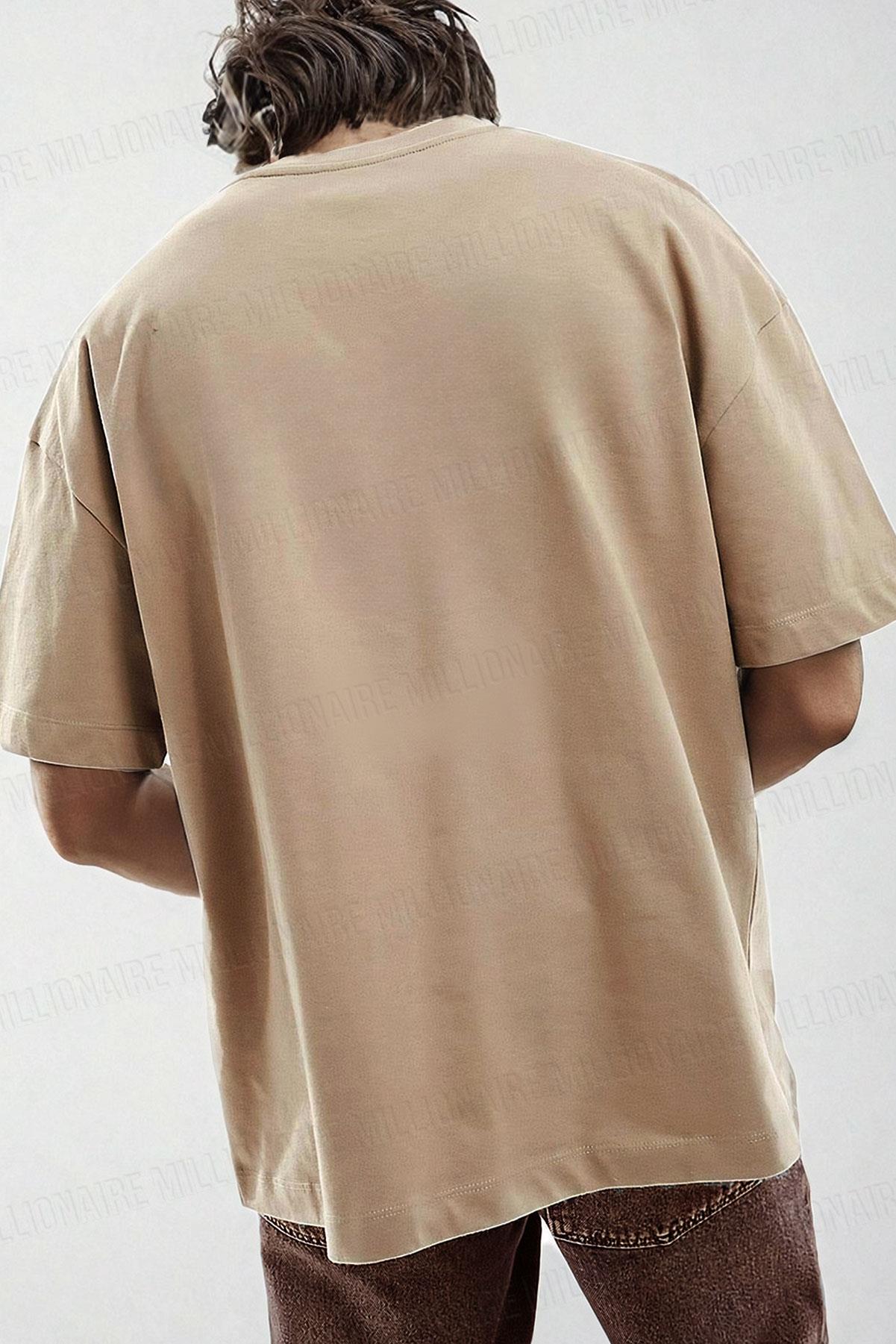 Erkek Free Life Camel Bisiklet Yaka Oversize Salas T-Shirt