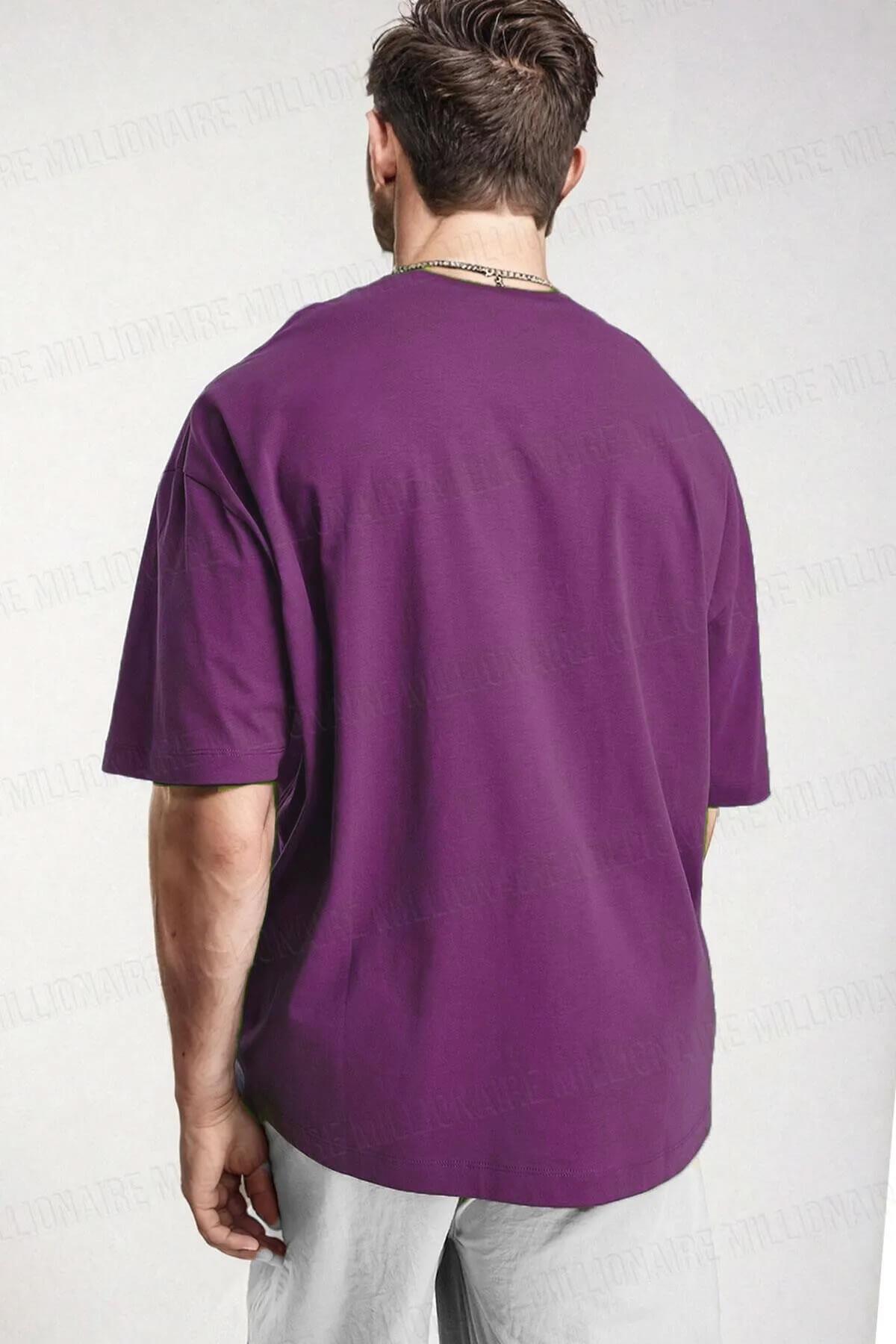 Erkek Free Life Mor Bisiklet Yaka Oversize Salas T-Shirt