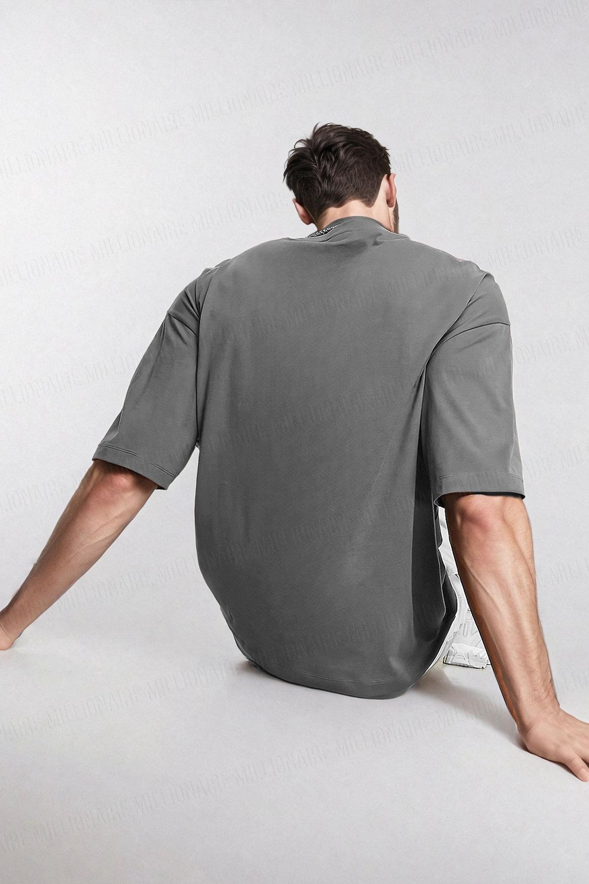 Erkek Füme Basic Düz Baskısız Oversize Salas Boyfriend T-Shirt