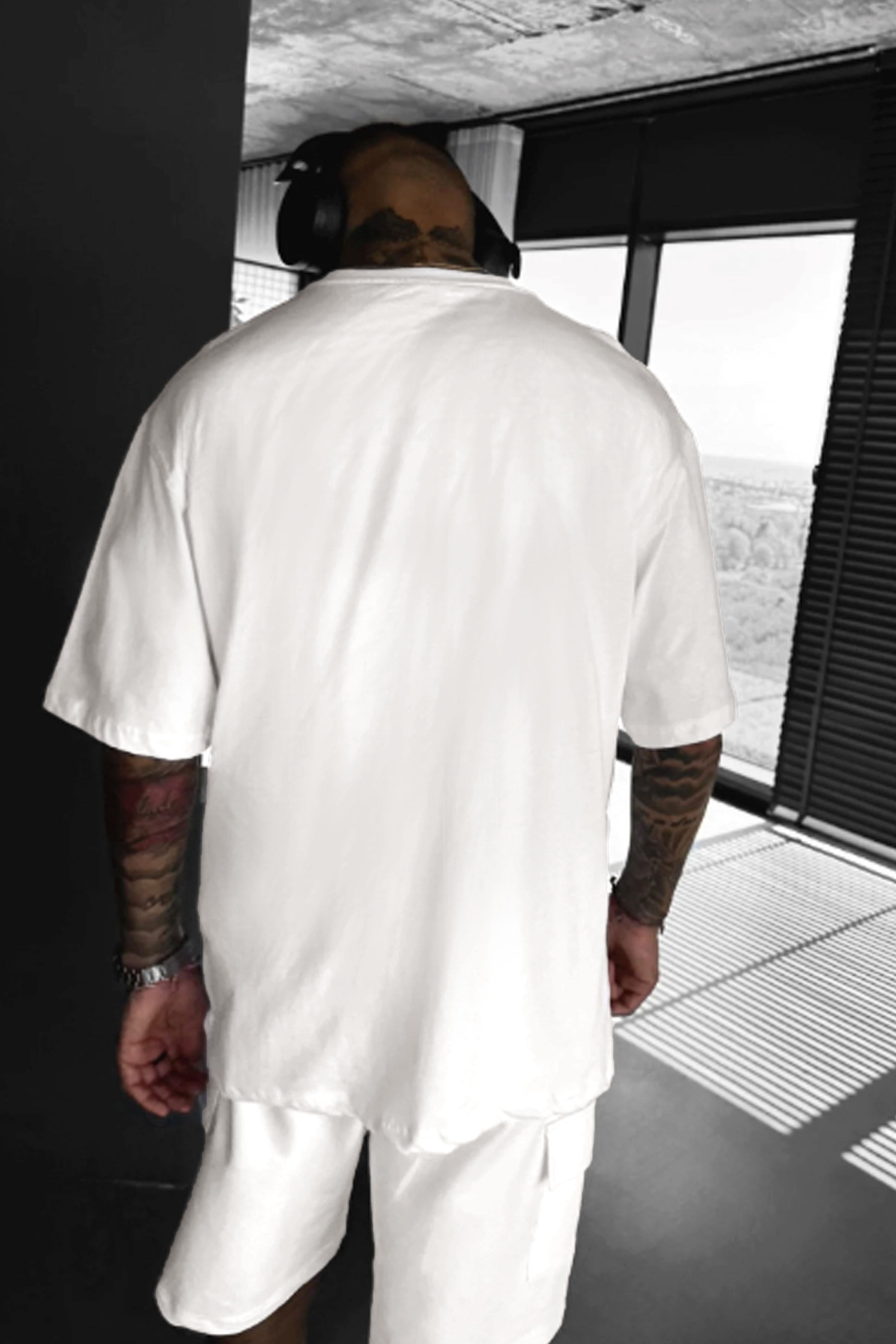 Erkek Geyik Baskılı Oversize Fit Bol Geniş Kalıp Salaş Kesim T-shirt
