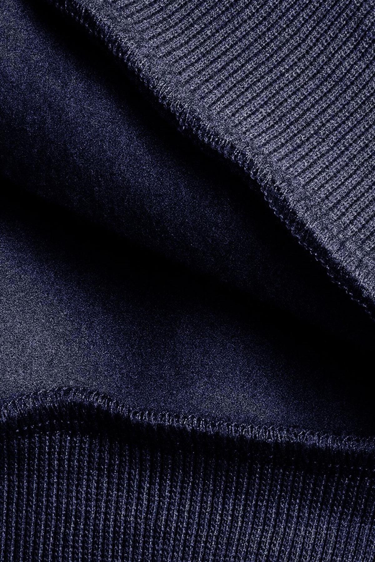 Erkek Lacivert Basic 0 Sıfır Yaka Baskısız Düz Oversize Salaş Bol Kesim Polar Sweatshirt 