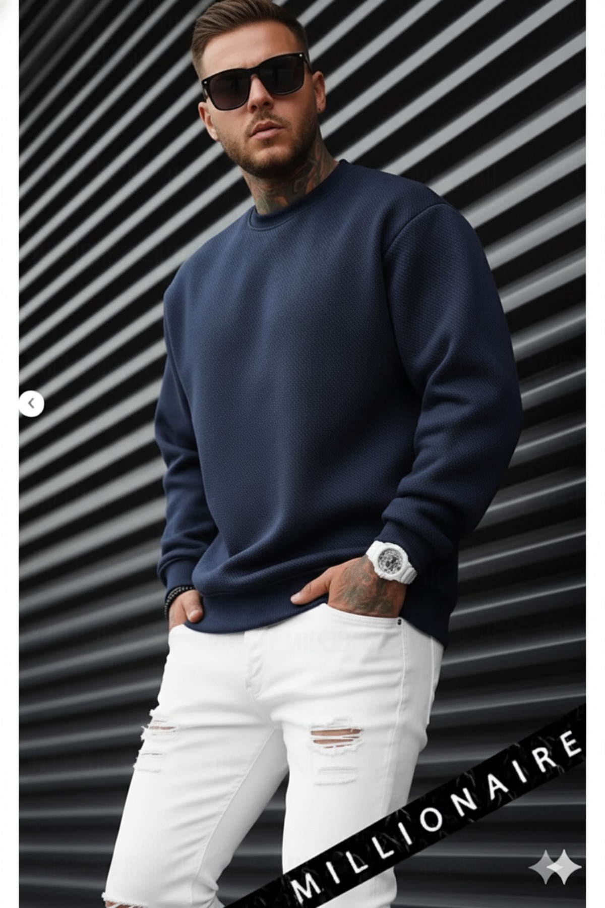 Erkek Lacivert Basic 0 Sıfır Yaka Baskısız Düz Oversize Salaş Bol Kesim Polar Sweatshirt 