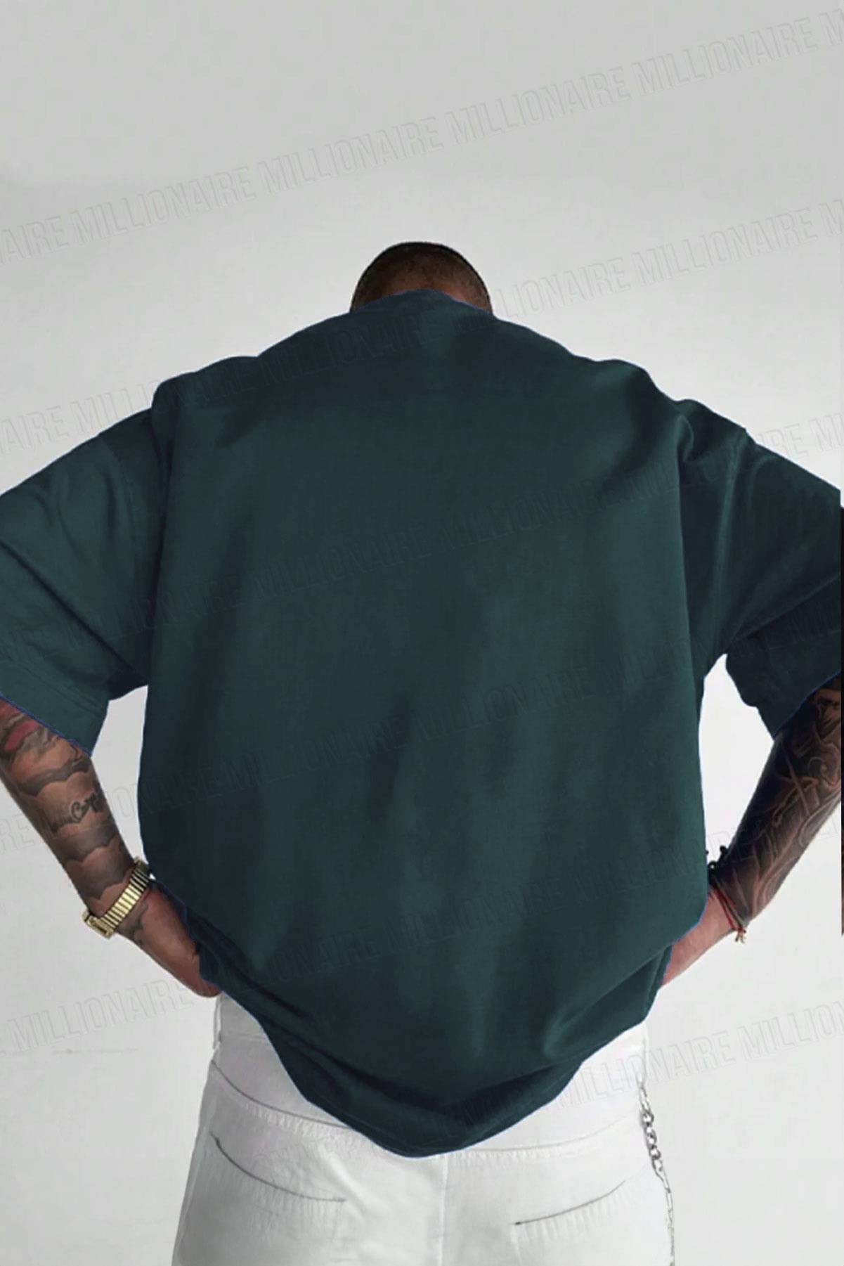 Erkek Petrol Yeşili Basic Düz Baskısız Oversize Salas Boyfriend T-Shirt