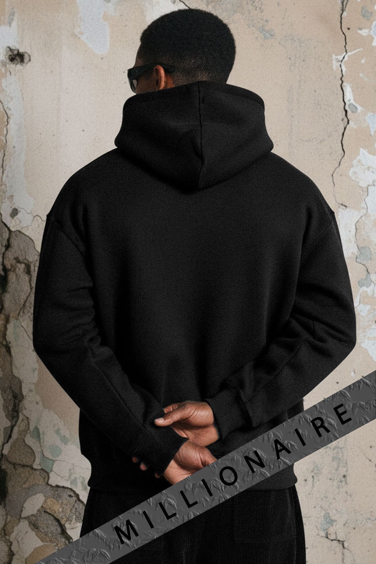Erkek Siyah Adventure 3 iplik Şardonlu Kapüşonlu Kanguru Cepli Oversize Salaş Hoodie Sweatshirt