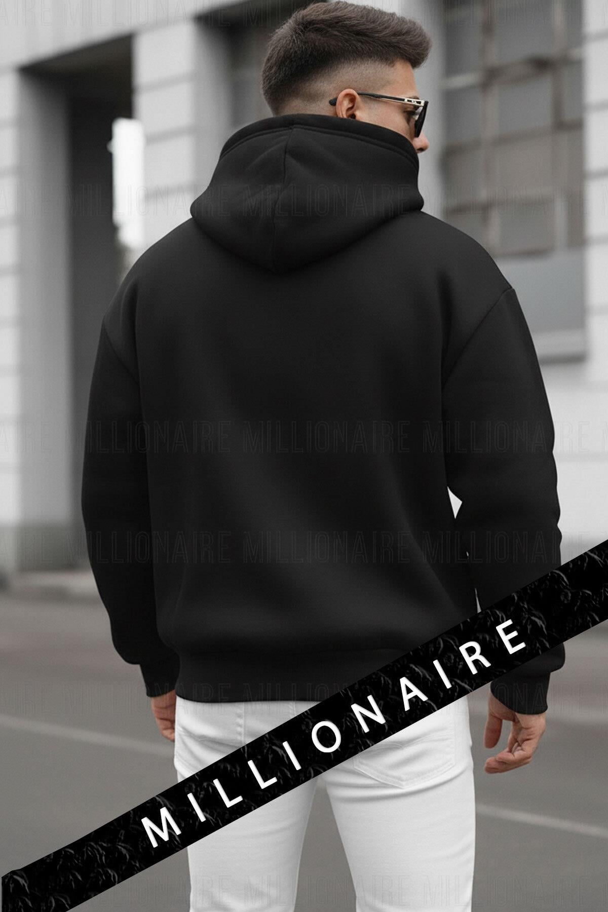 Erkek Siyah Alpha Wolf Kapüşonlu Oversize 3 iplik Şardonlu Salaş Bol Kesim Hoodie Sweatshirt