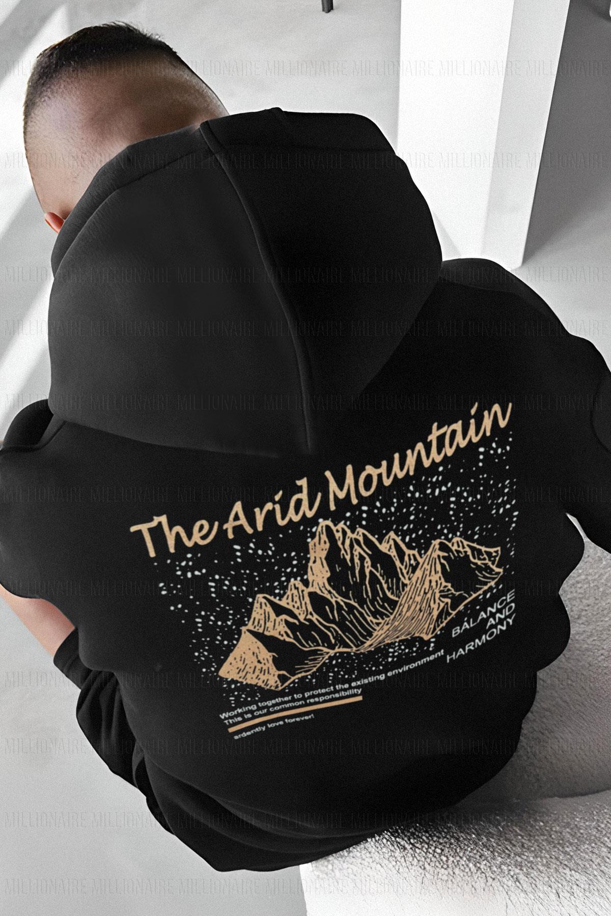 Erkek Siyah Arid Kapüşonlu Oversize 3 iplik Şardonlu Salaş Bol Kesim Hoodie Sweatshirt