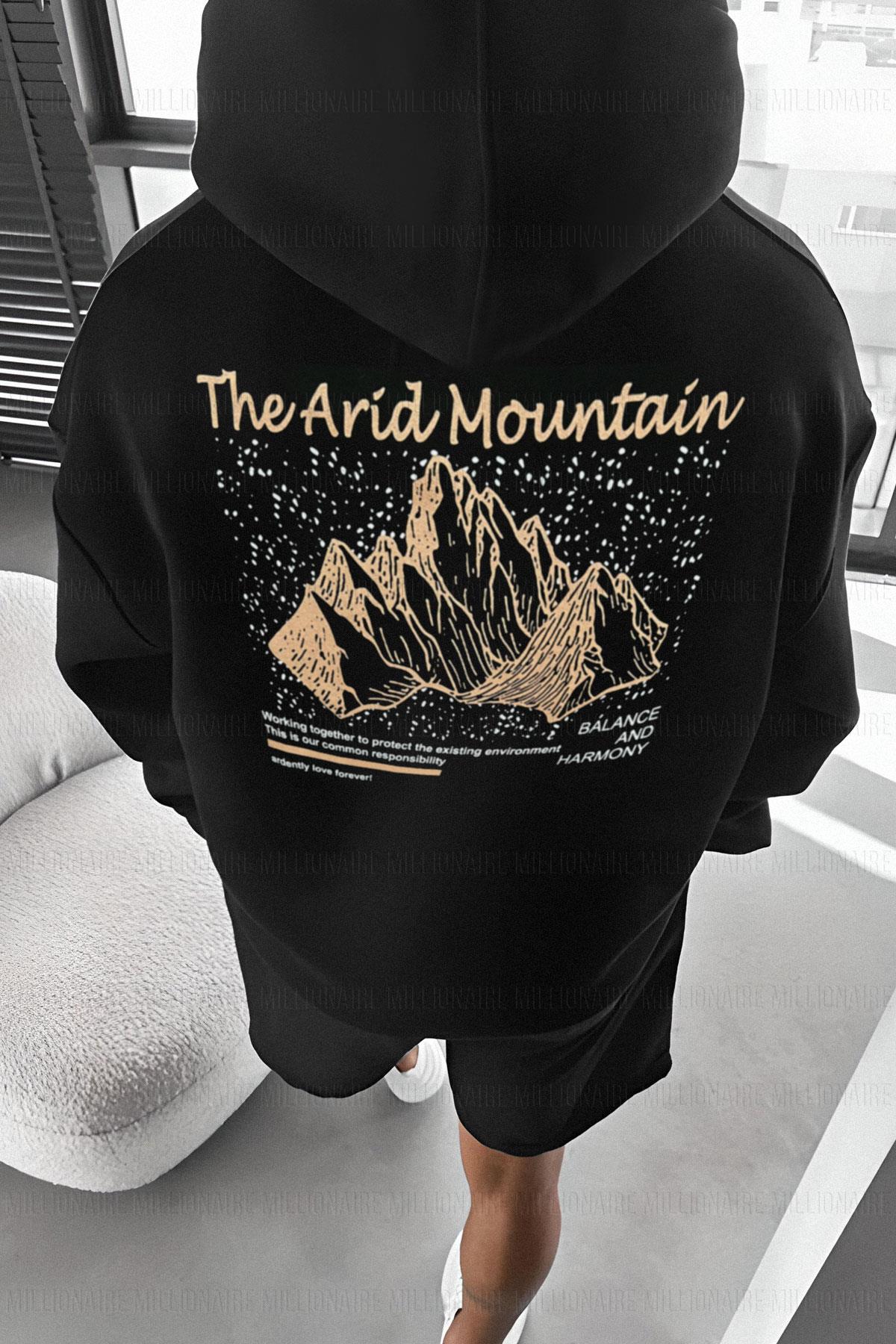Erkek Siyah Arid Kapüşonlu Oversize 3 iplik Şardonlu Salaş Bol Kesim Hoodie Sweatshirt