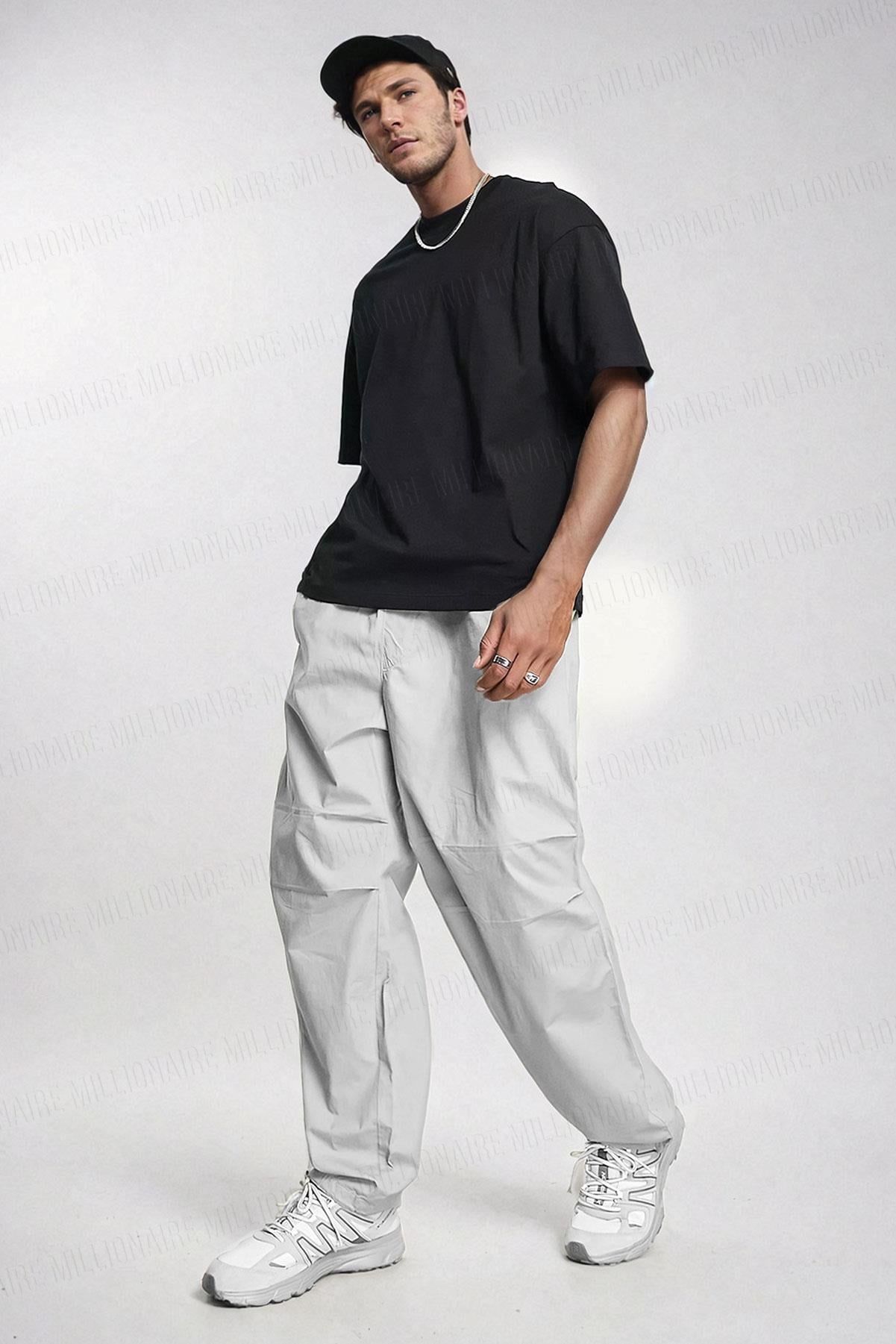 Erkek Siyah Basic Düz Baskısız Oversize Salas Boyfriend T-Shirt