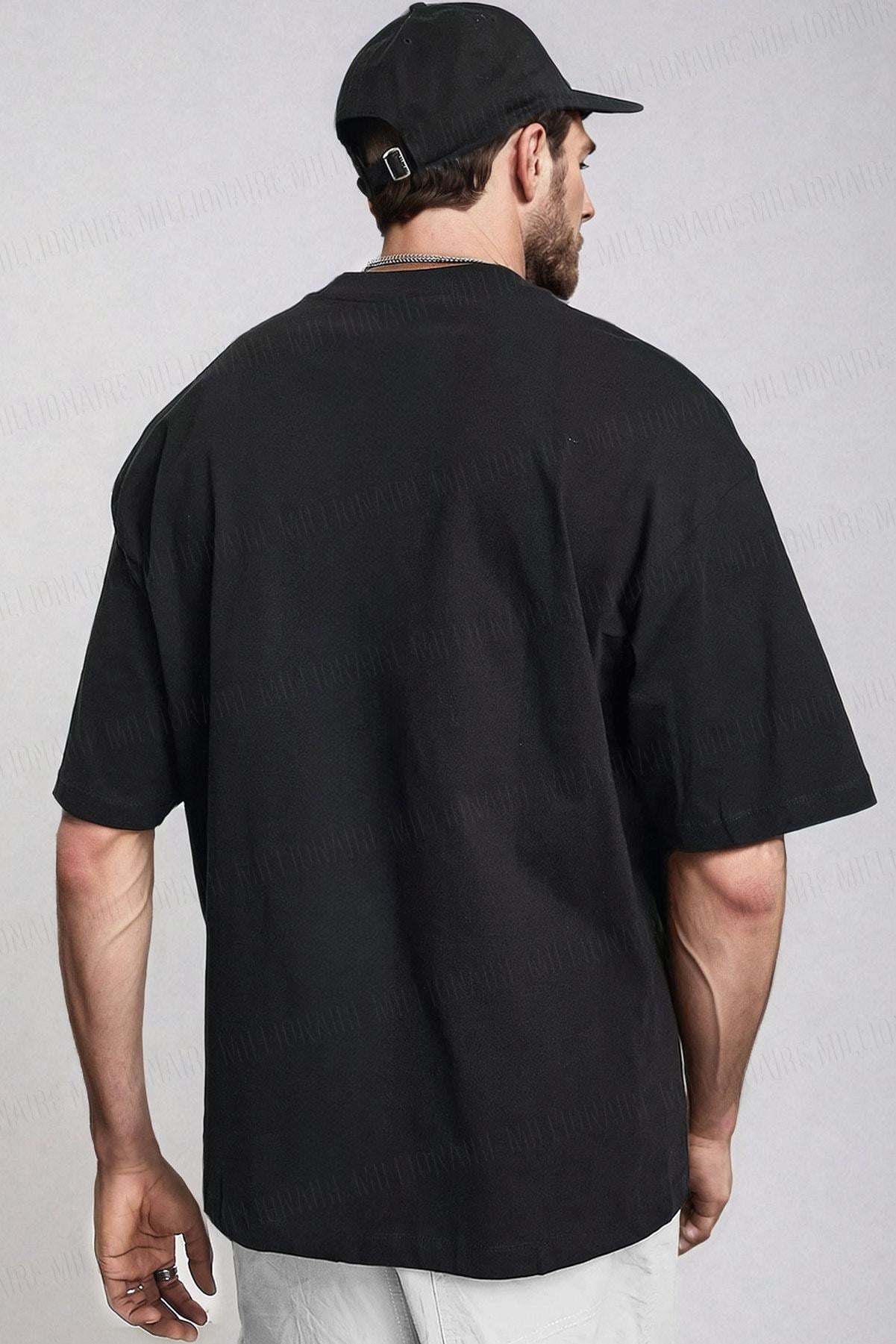 Erkek Siyah Basic Düz Baskısız Oversize Salas Boyfriend T-Shirt