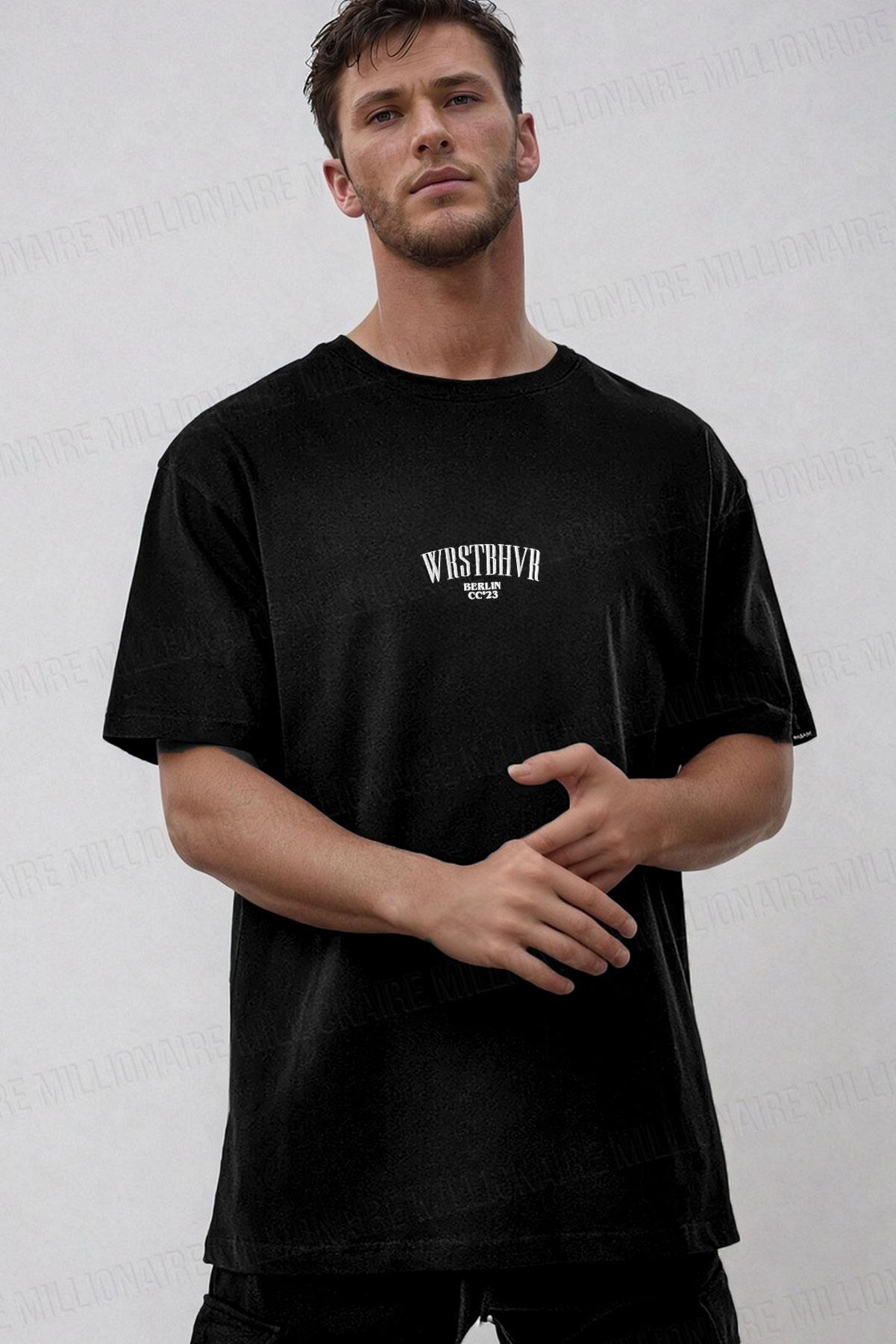 Erkek Siyah Dont Announce Kabaran Baskı Bisiklet Yaka Oversize Salas T-Shirt