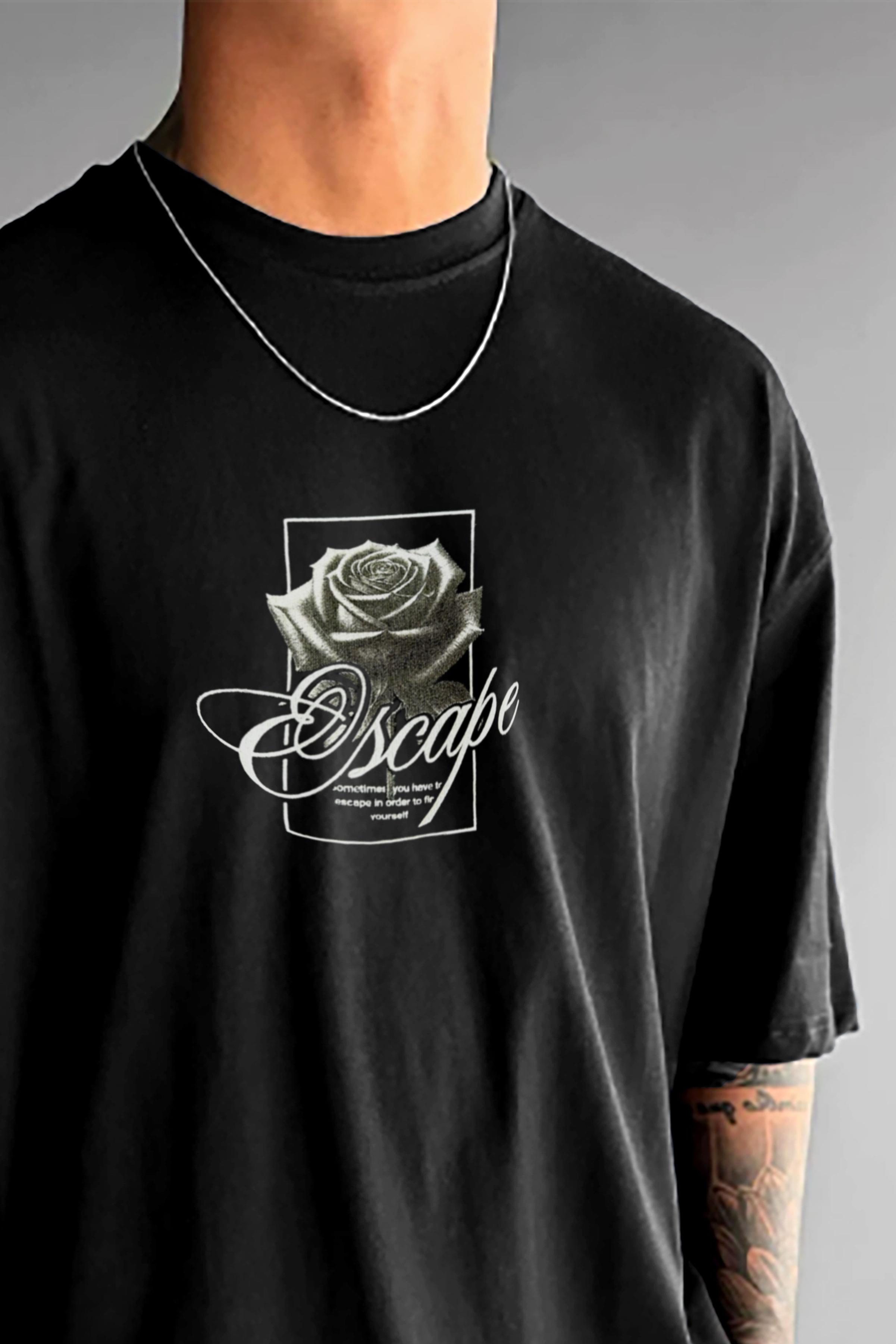 Erkek Siyah Escape Oversize Fit Bol Geniş Kalıp Salaş Kesim T-shirt